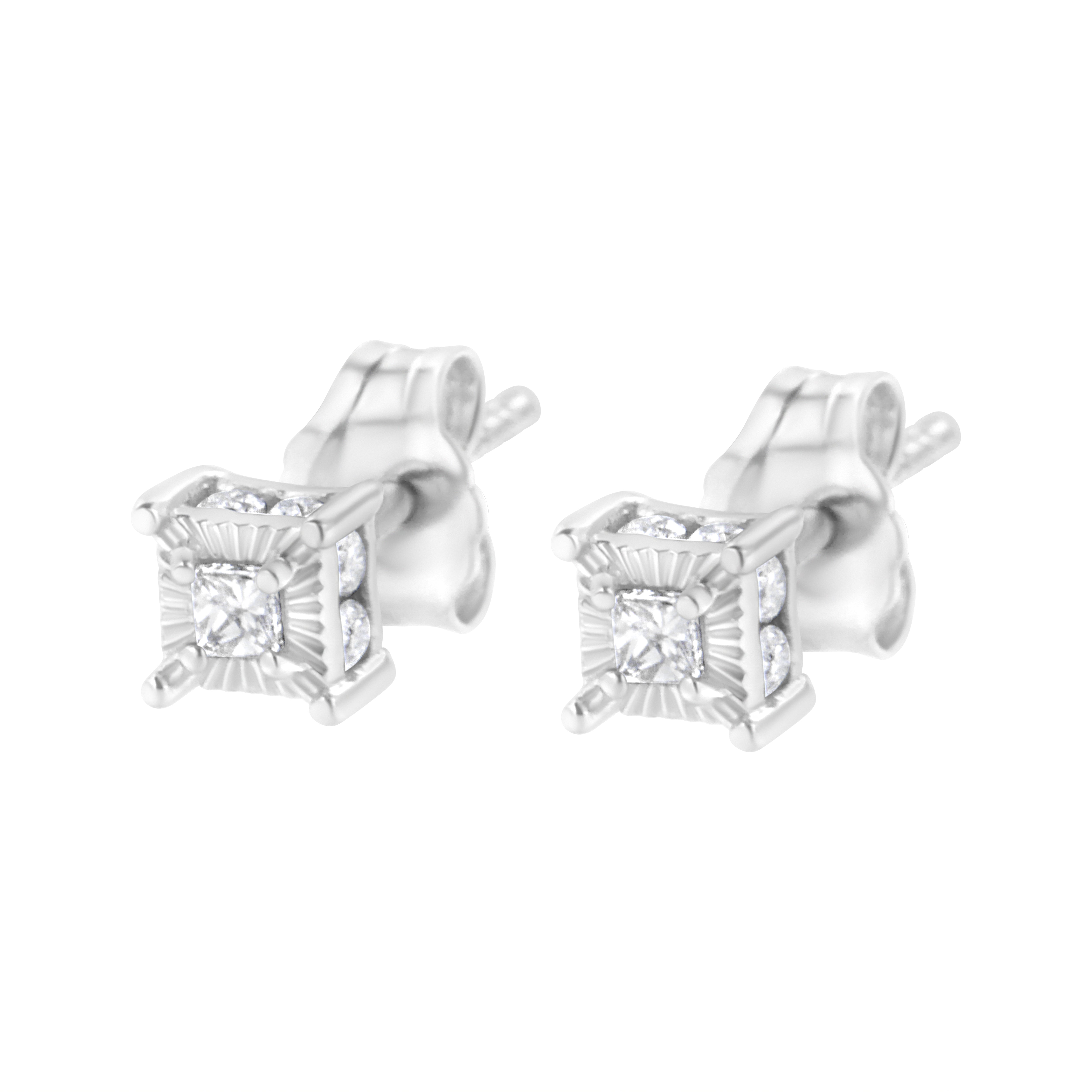 .925 Sterling Silver 1/4 Cttw Miracle Set Princess-Cut Diamond Solitaire Stud Earrings with Hidden Halo I-J Color, SI2-I1 Clarity on sale at MyriadMart