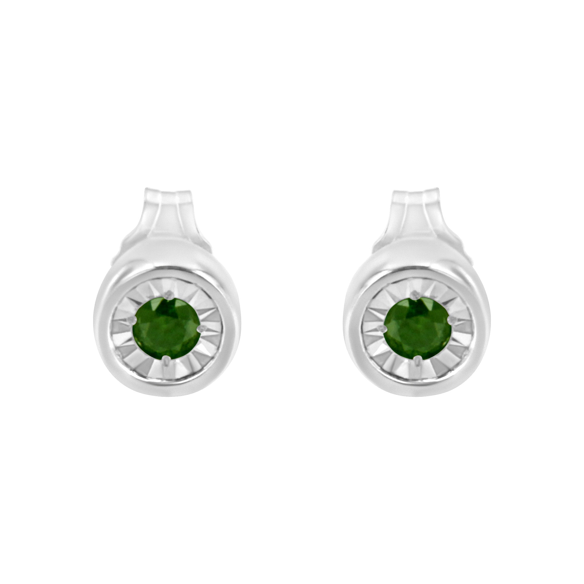 .925 Sterling Silver 1/5 Cttw Round Brilliant-Cut Green Diamond Miracle-Set Stud Earrings Fancy Color-Enhanced, I1-I2 Clarity on sale at MyriadMart
