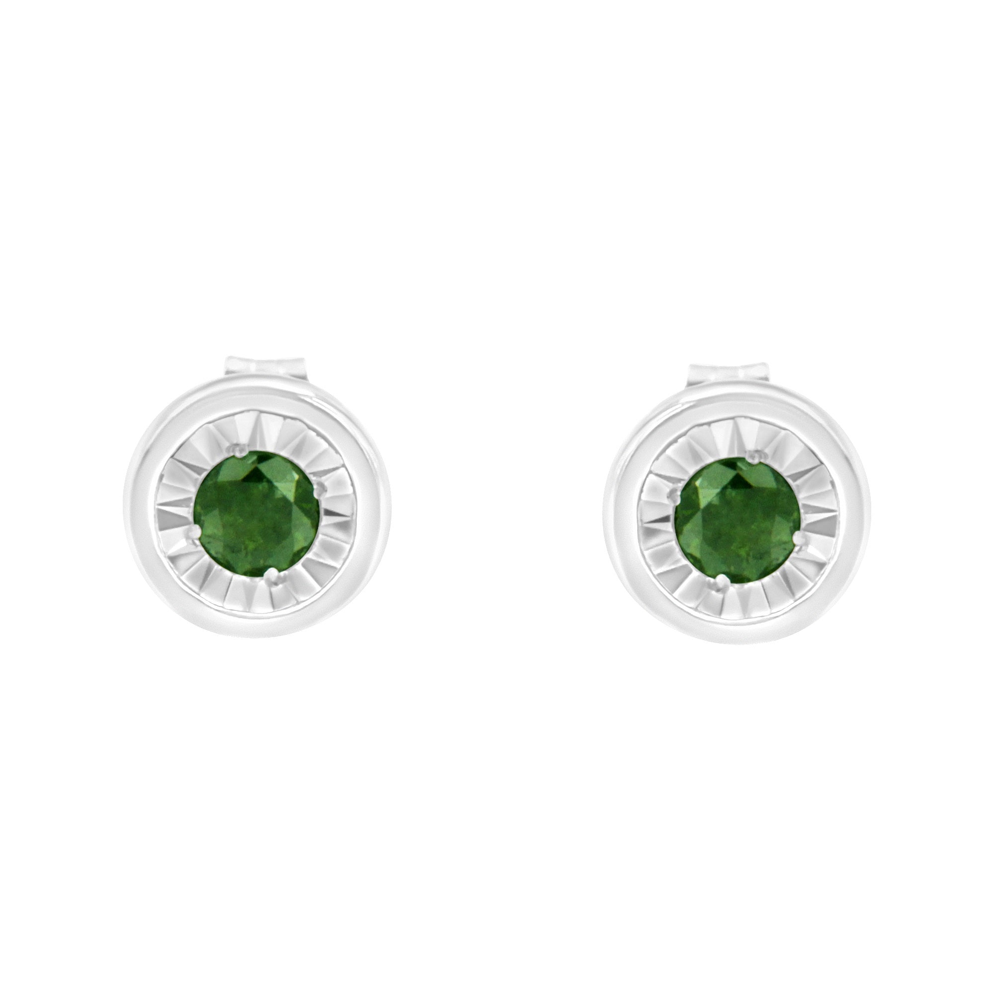 .925 Sterling Silver 1/4 Cttw Round Brilliant-Cut Green Diamond Miracle-Set Stud Earrings Fancy Color-Enhanced, I1-I2 Clarity on sale at MyriadMart
