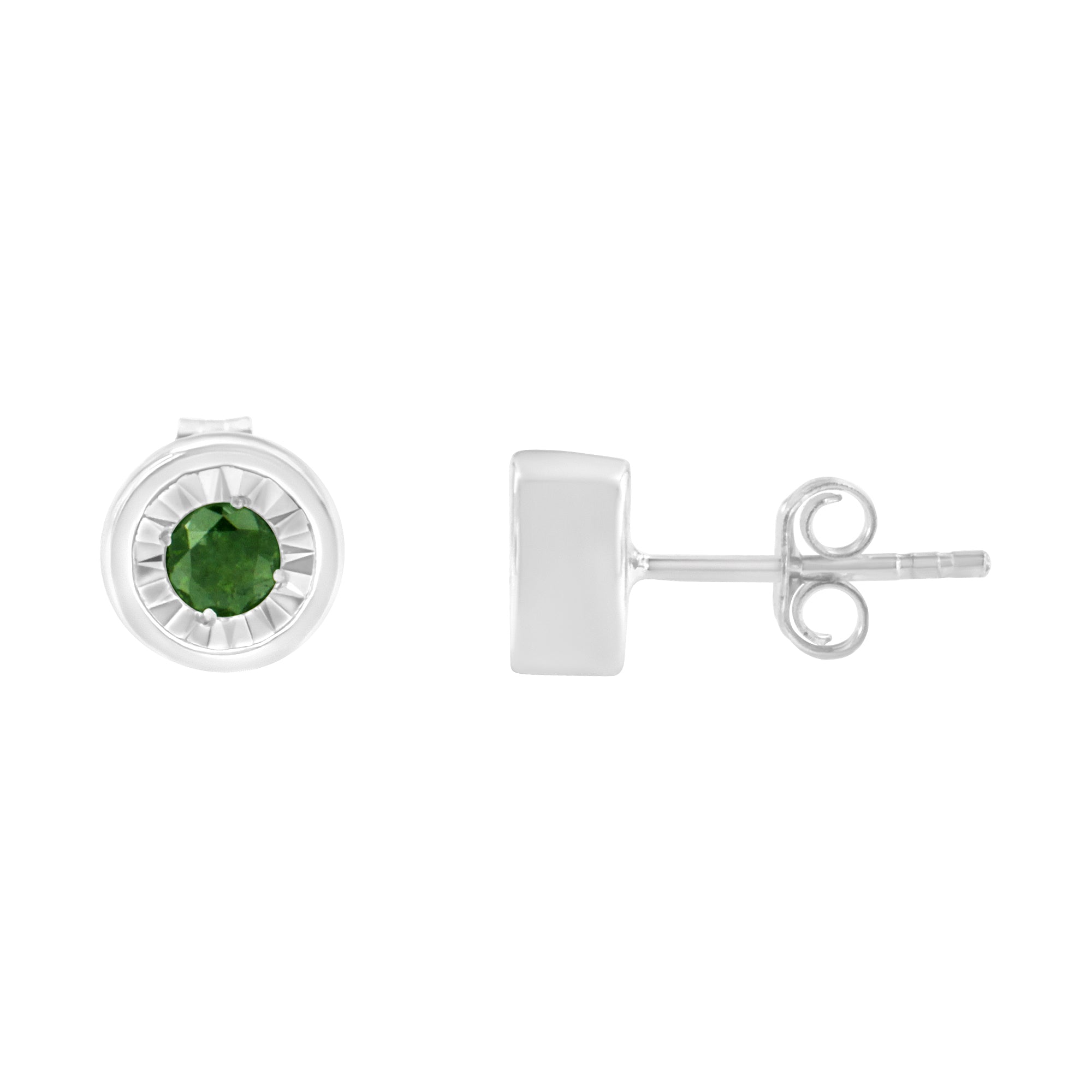 .925 Sterling Silver 1/4 Cttw Round Brilliant-Cut Green Diamond Miracle-Set Stud Earrings Fancy Color-Enhanced, I1-I2 Clarity on sale at MyriadMart