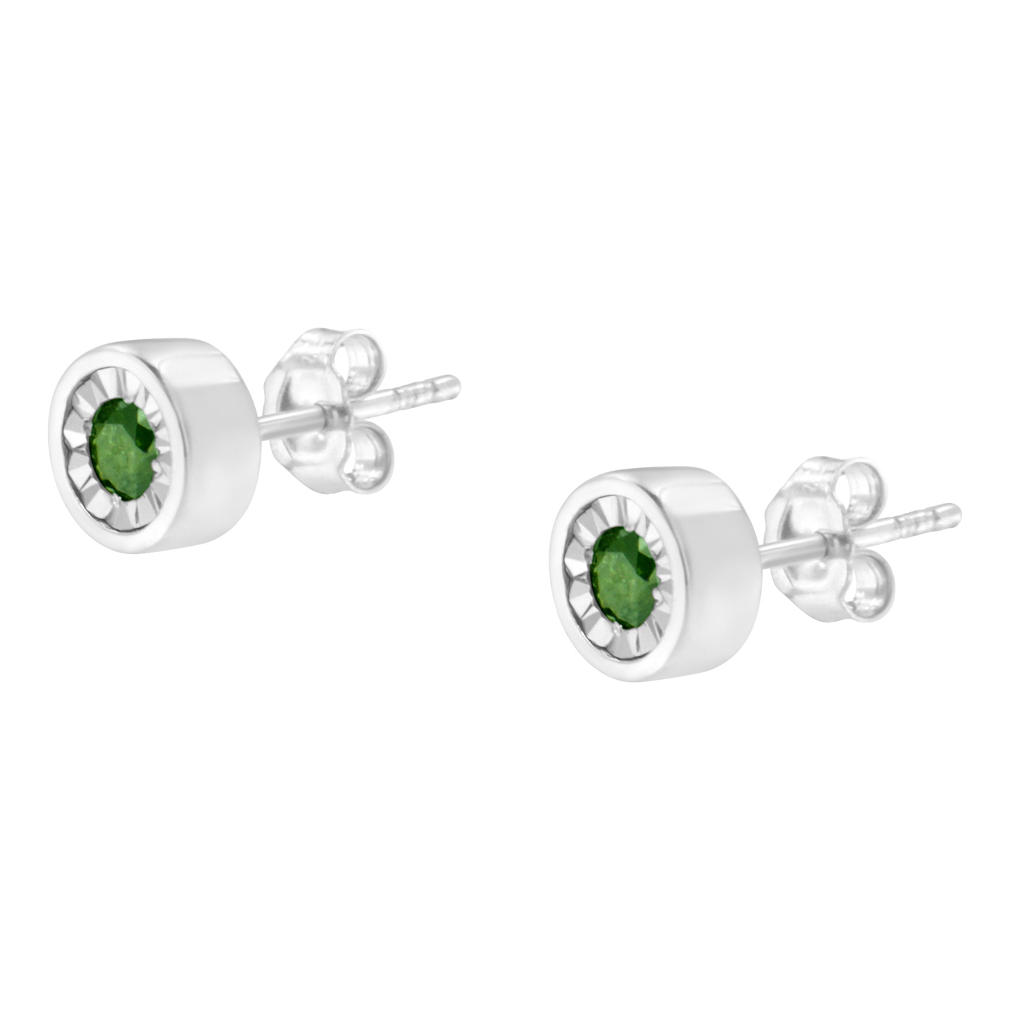 .925 Sterling Silver 1/4 Cttw Round Brilliant-Cut Green Diamond Miracle-Set Stud Earrings Fancy Color-Enhanced, I1-I2 Clarity on sale at MyriadMart