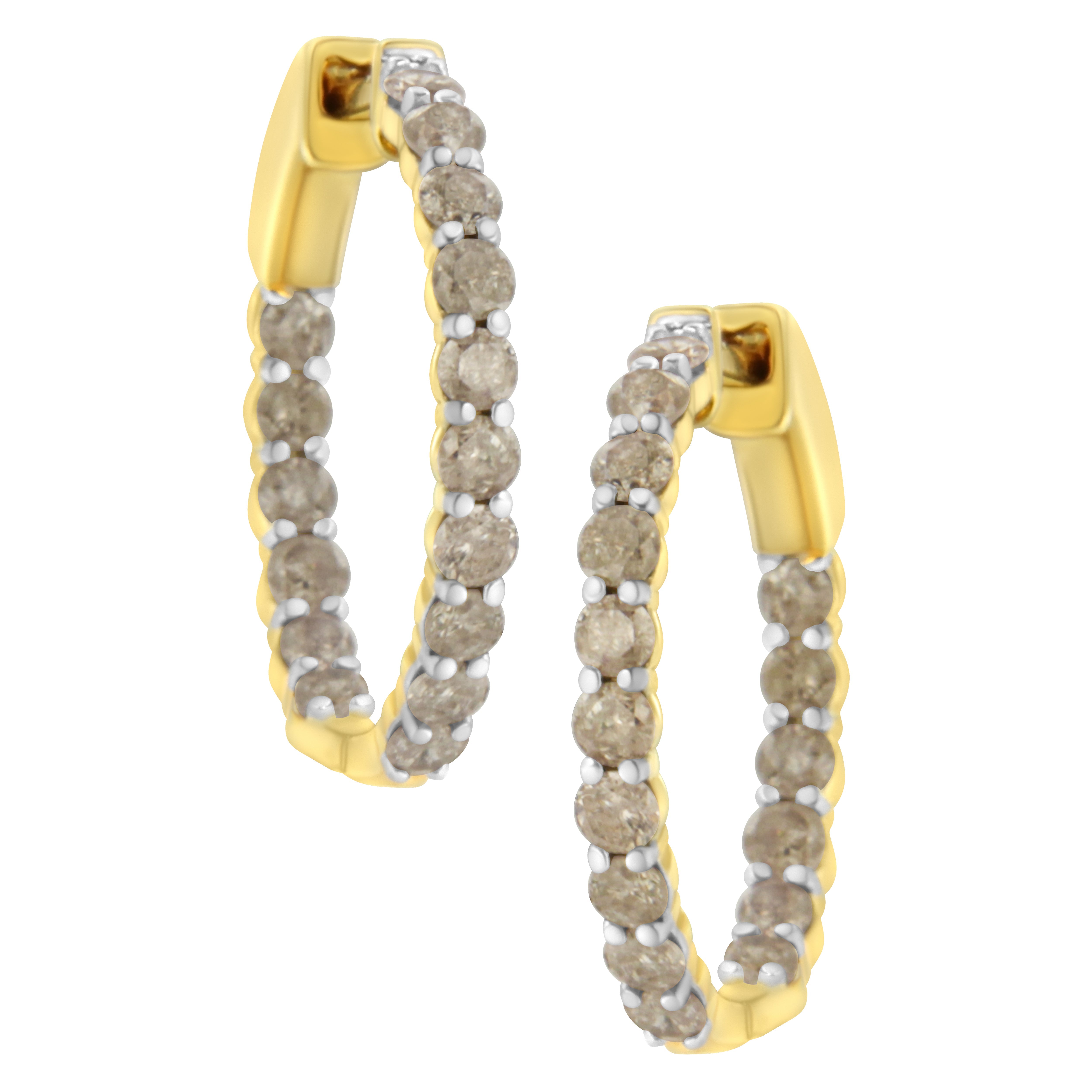 10K Yellow Gold Plated Sterling Silver Diamond Hoop Earrings 2 cttw, K-L Color, I2-I3 Clarity on sale at MyriadMart