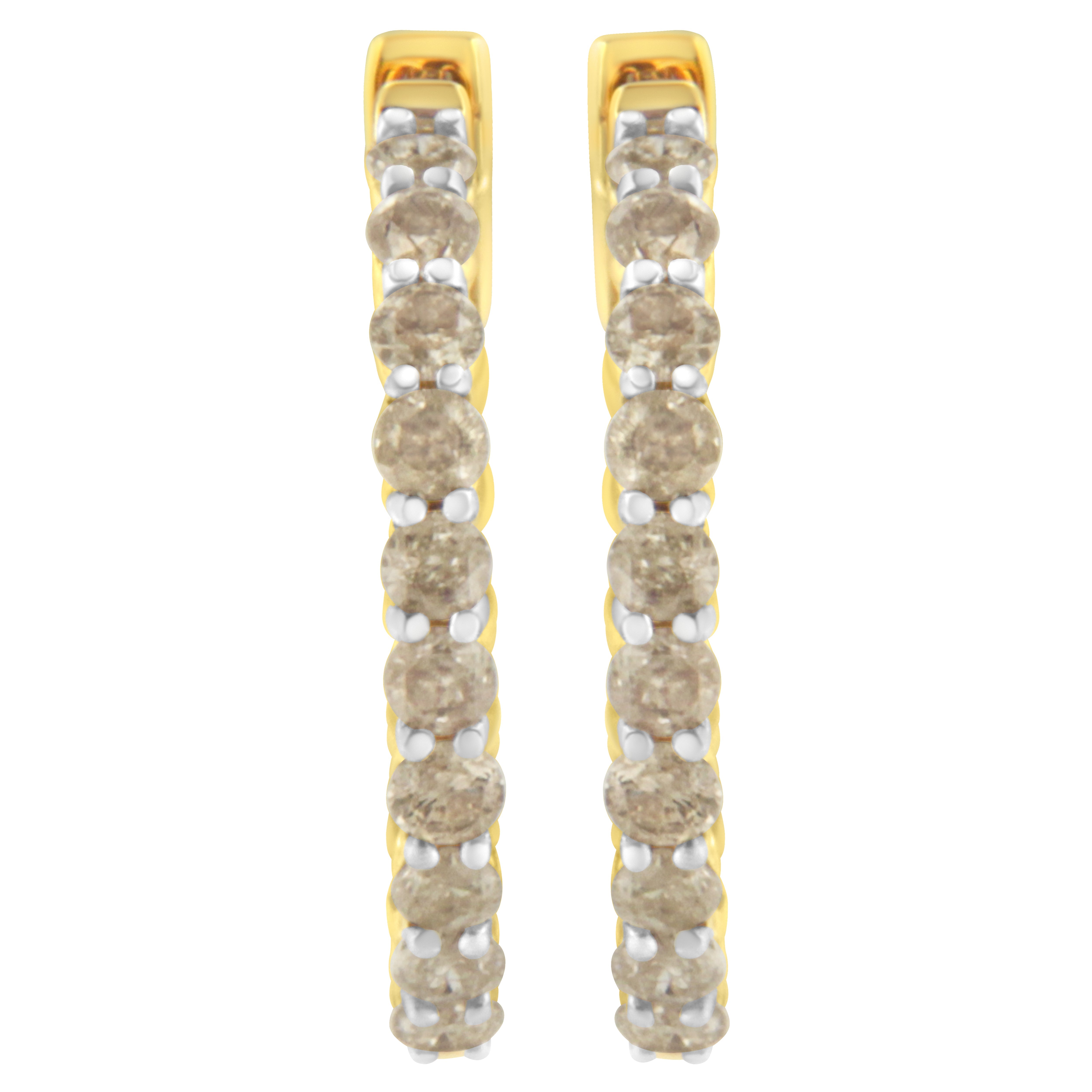 10K Yellow Gold Plated Sterling Silver Diamond Hoop Earrings 2 cttw, K-L Color, I2-I3 Clarity on sale at MyriadMart