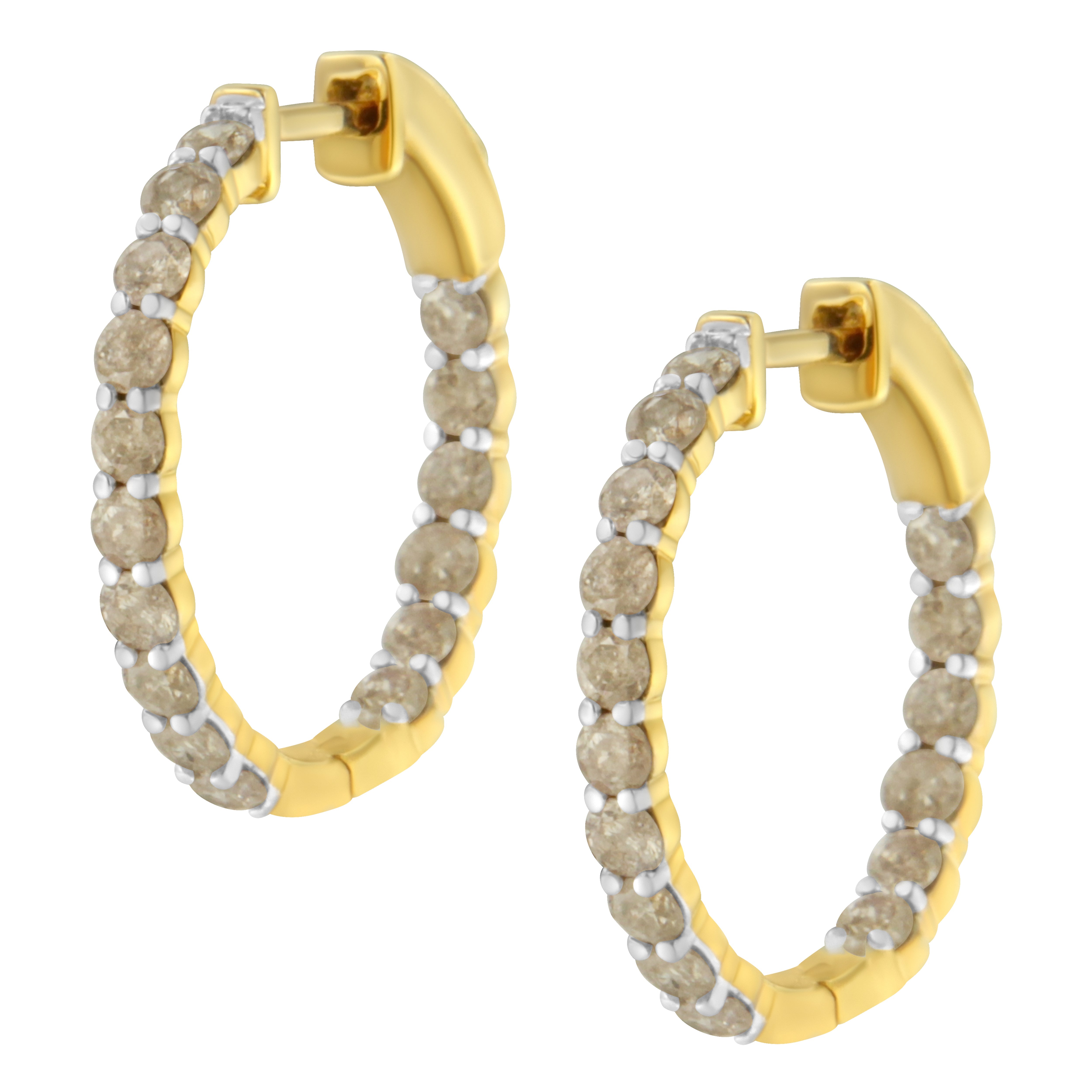 10K Yellow Gold Plated Sterling Silver Diamond Hoop Earrings 2 cttw, K-L Color, I2-I3 Clarity on sale at MyriadMart