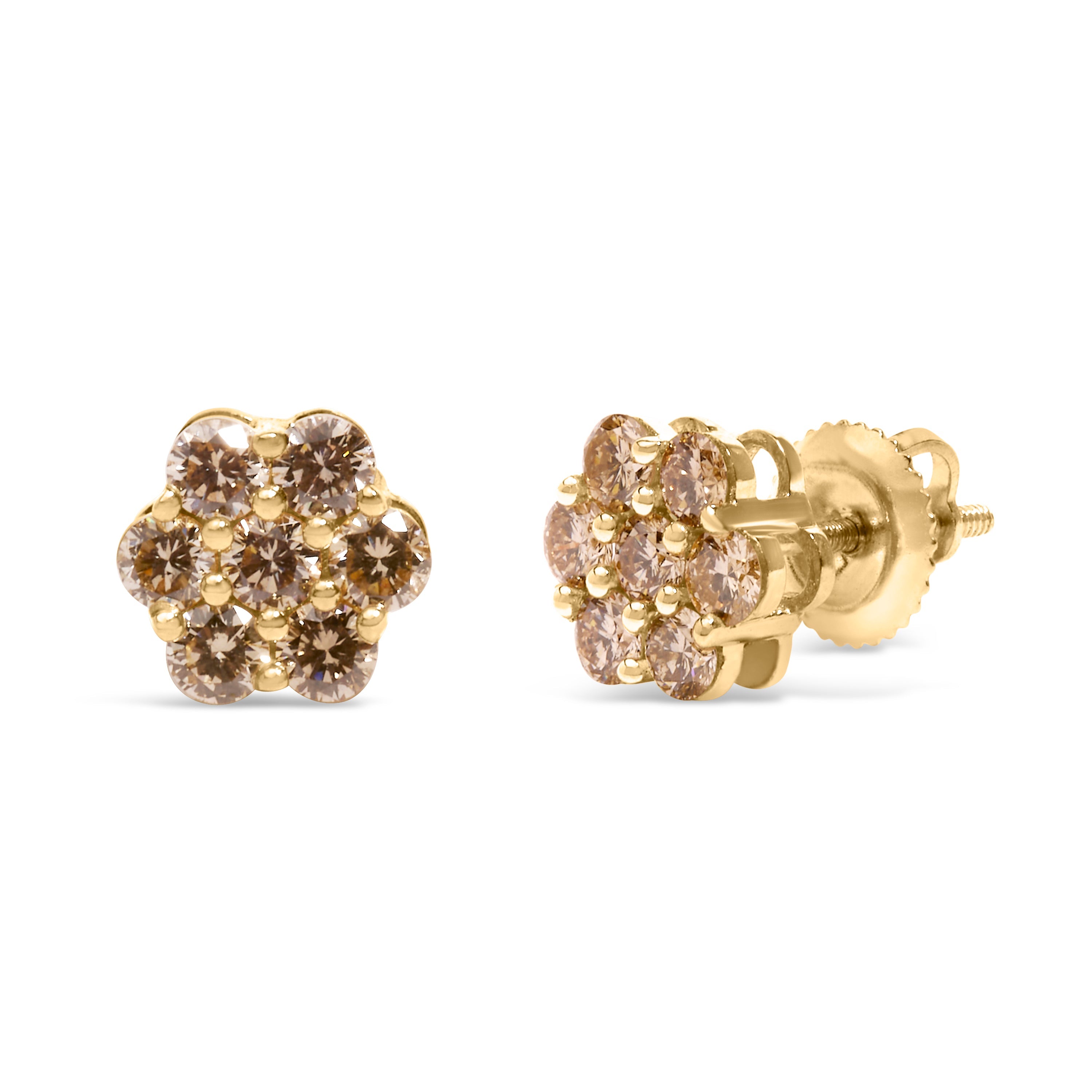 14K Yellow Gold 1.0 Cttw Diamond Floral Stud Earrings J-K Color, VS2-SI1 Clarity on sale at MyriadMart