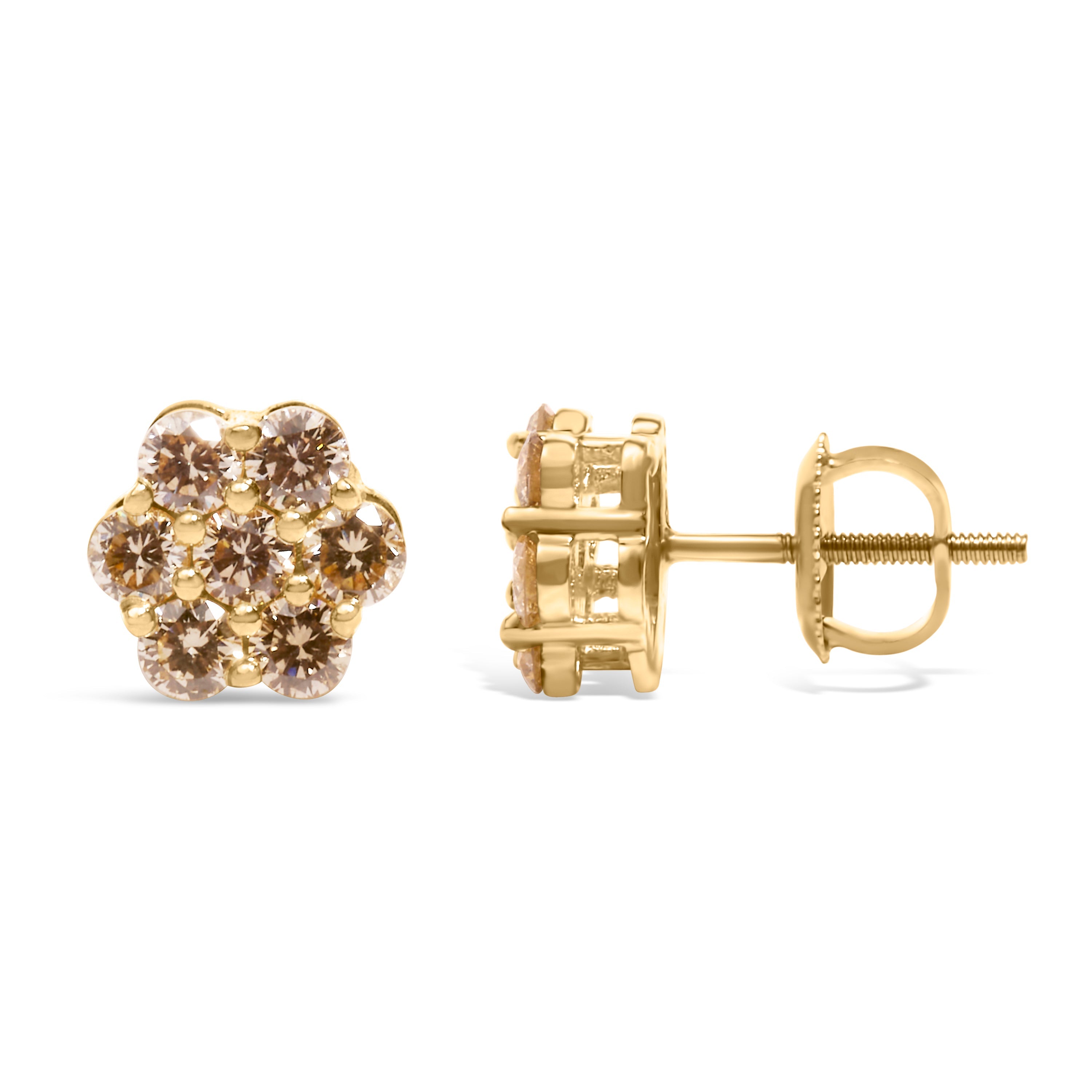 14K Yellow Gold 1.0 Cttw Diamond Floral Stud Earrings J-K Color, VS2-SI1 Clarity on sale at MyriadMart