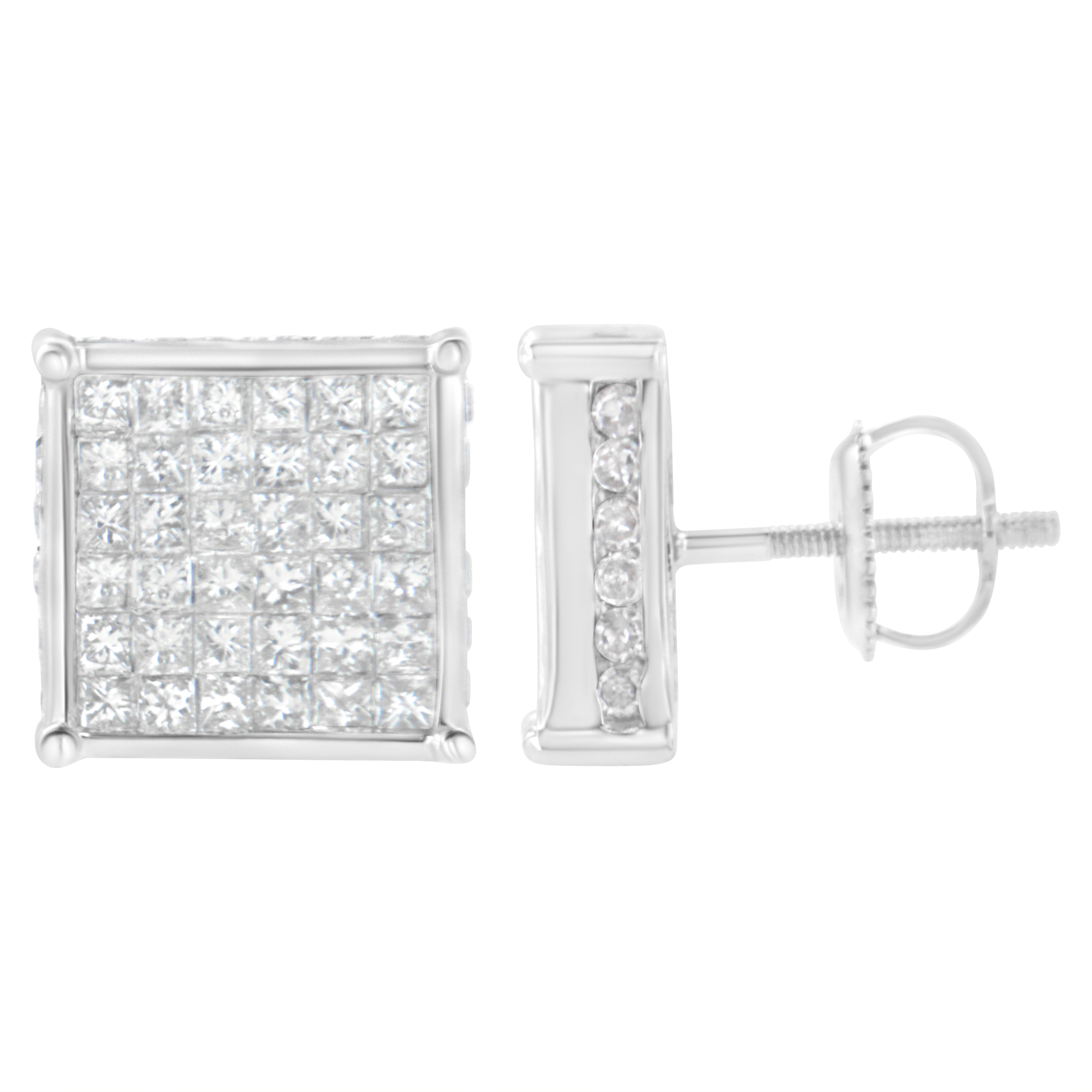 10K White Gold 2ct TDW Princess-Cut Composite Diamond Stud Earring I-J ,I2-I3 on sale at MyriadMart