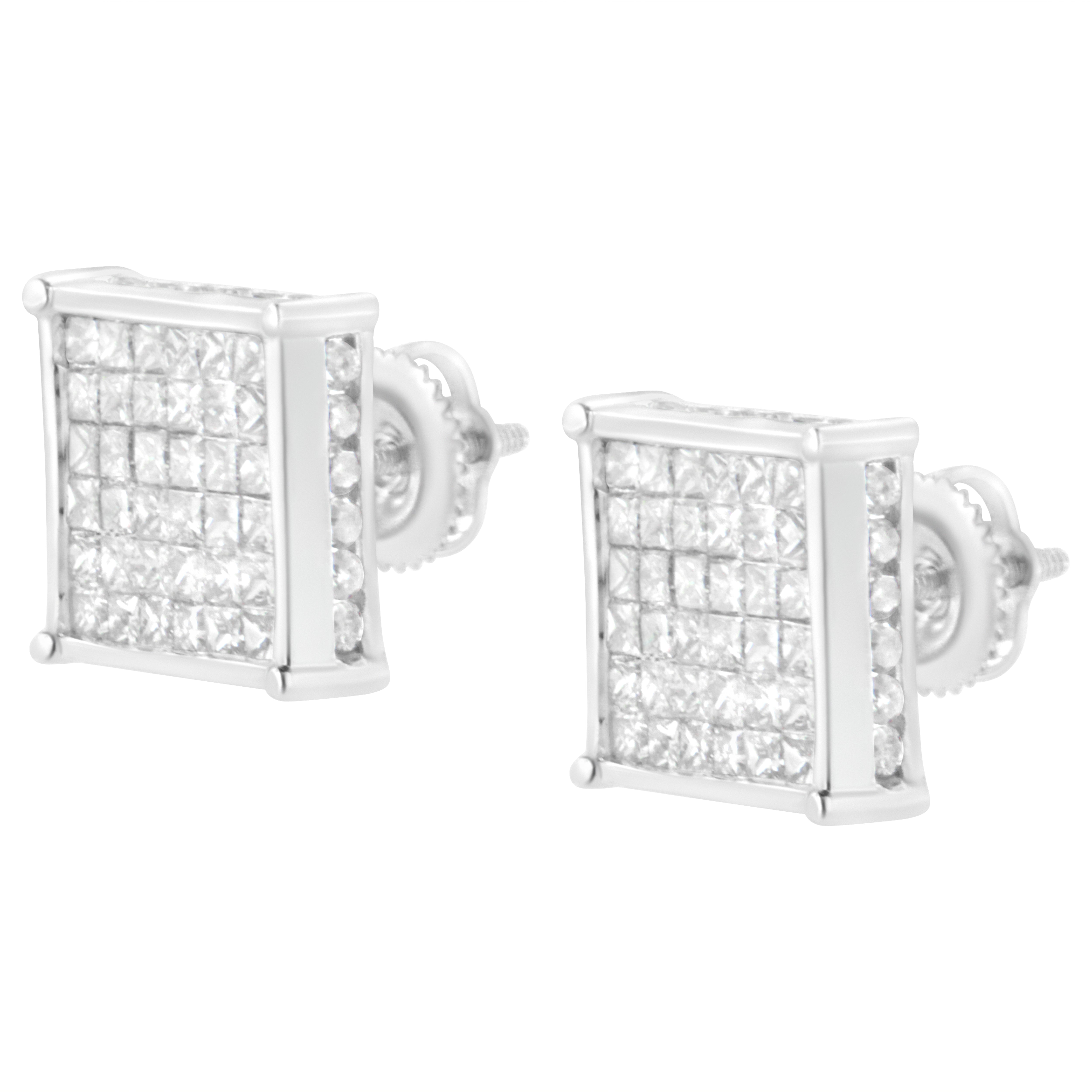10K White Gold 2ct TDW Princess-Cut Composite Diamond Stud Earring I-J ,I2-I3 on sale at MyriadMart