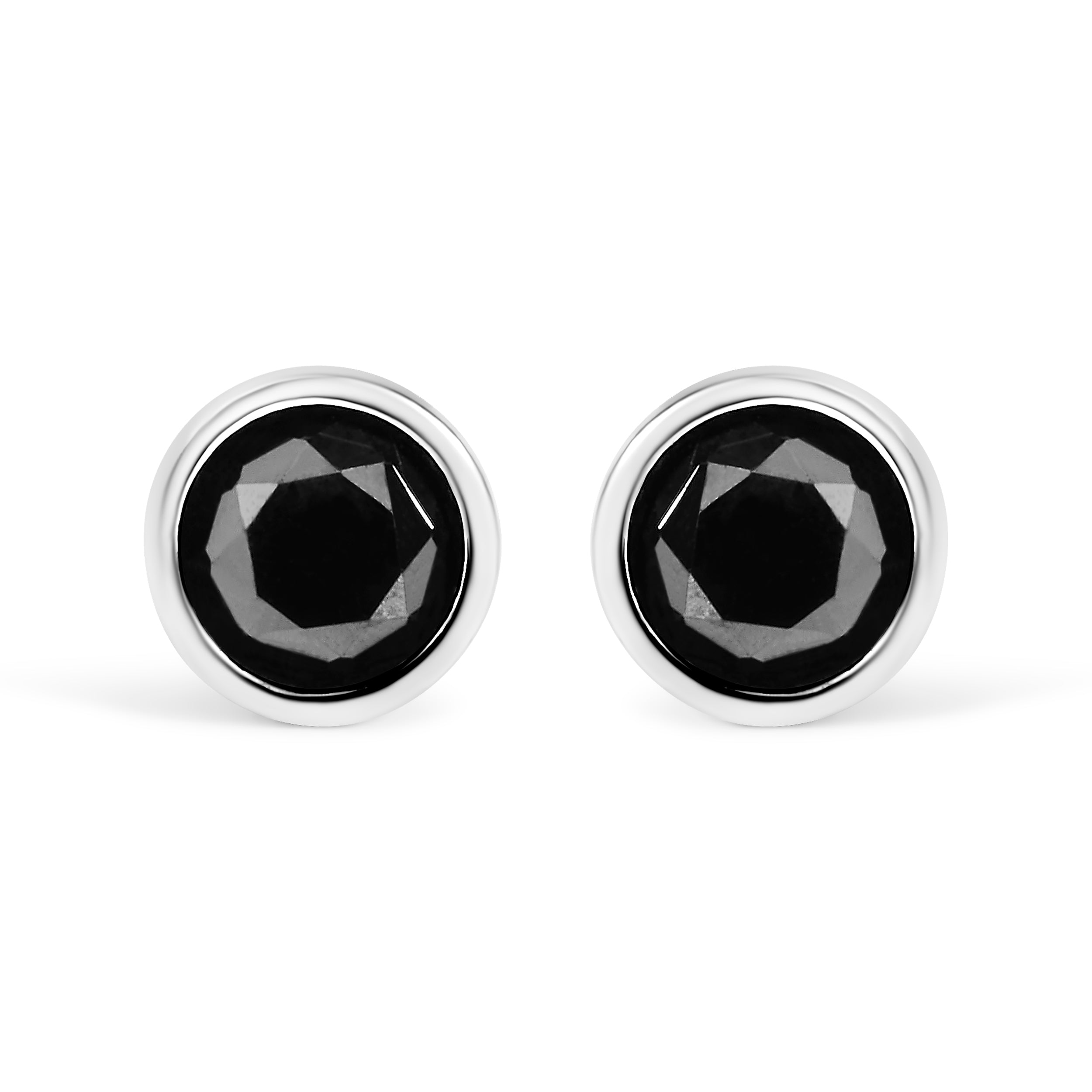 .925 Sterling Silver 4.00 Cttw Round Brilliant-Cut Black Diamond Bezel-Set Stud Earrings with Screw Backs Fancy Color-Enhanced, I2-I3 Clarity on sale at MyriadMart
