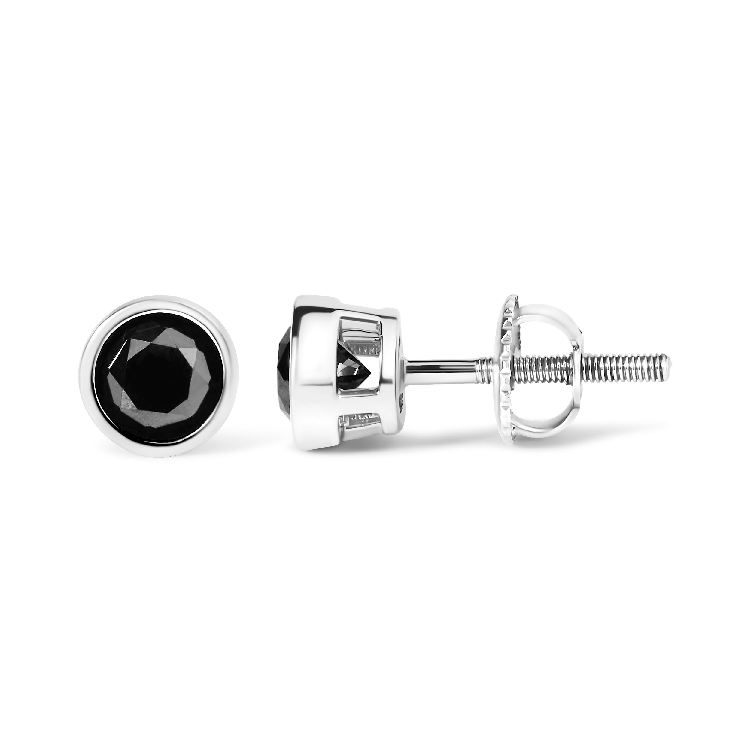 .925 Sterling Silver 4.00 Cttw Round Brilliant-Cut Black Diamond Bezel-Set Stud Earrings with Screw Backs Fancy Color-Enhanced, I2-I3 Clarity on sale at MyriadMart
