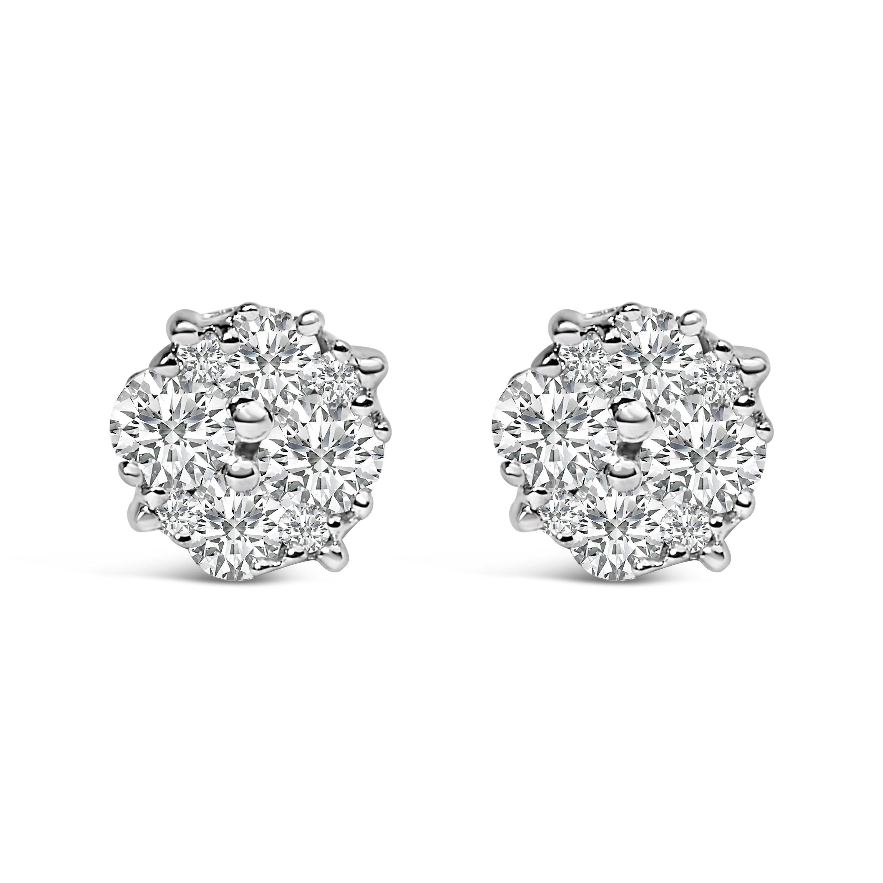 .925 Sterling Silver 1/2 cttw Prong Set Round-Cut Diamond Cluster Stud Earring I-J Color, I2-I3 Clarity on sale at MyriadMart