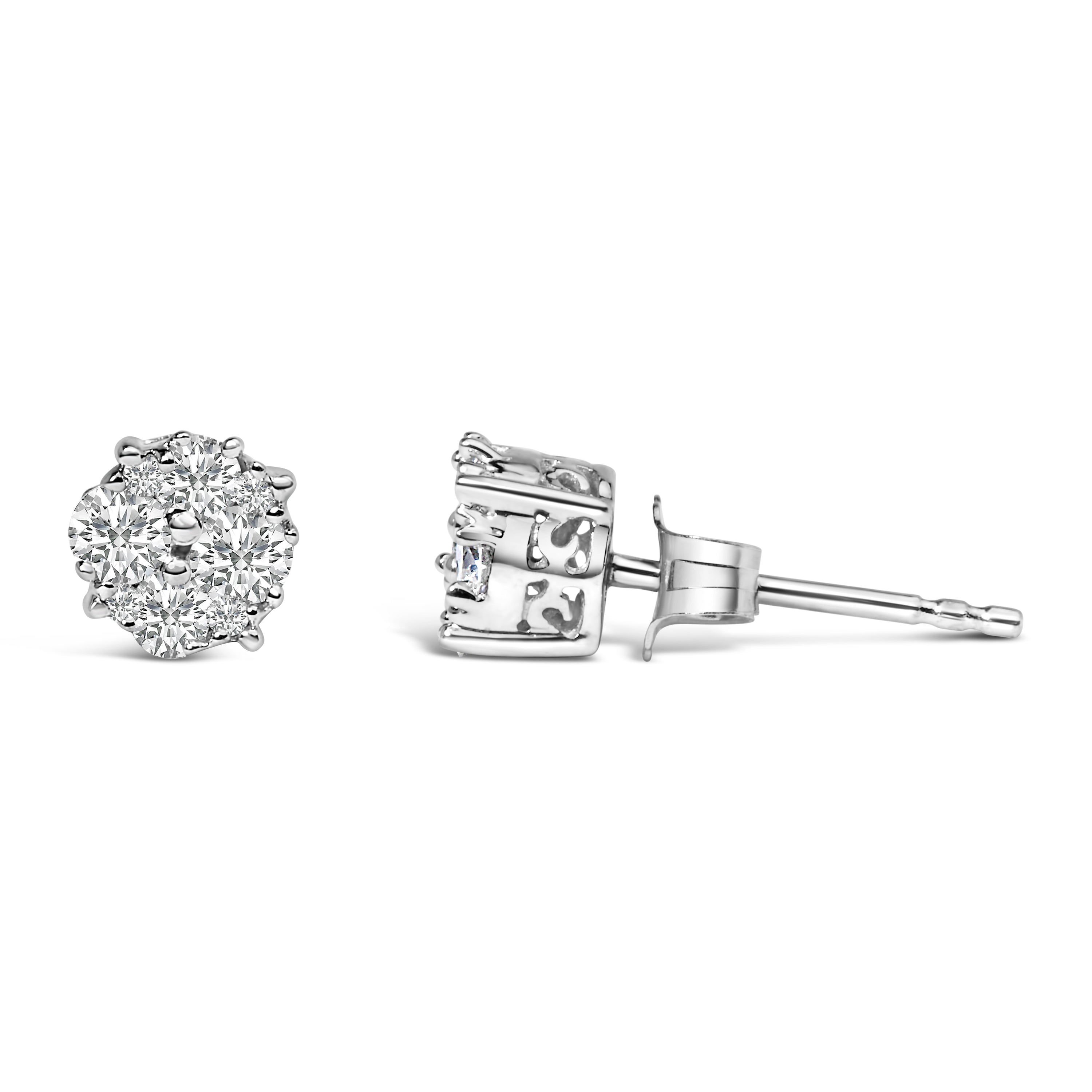 .925 Sterling Silver 1/2 cttw Prong Set Round-Cut Diamond Cluster Stud Earring I-J Color, I2-I3 Clarity on sale at MyriadMart
