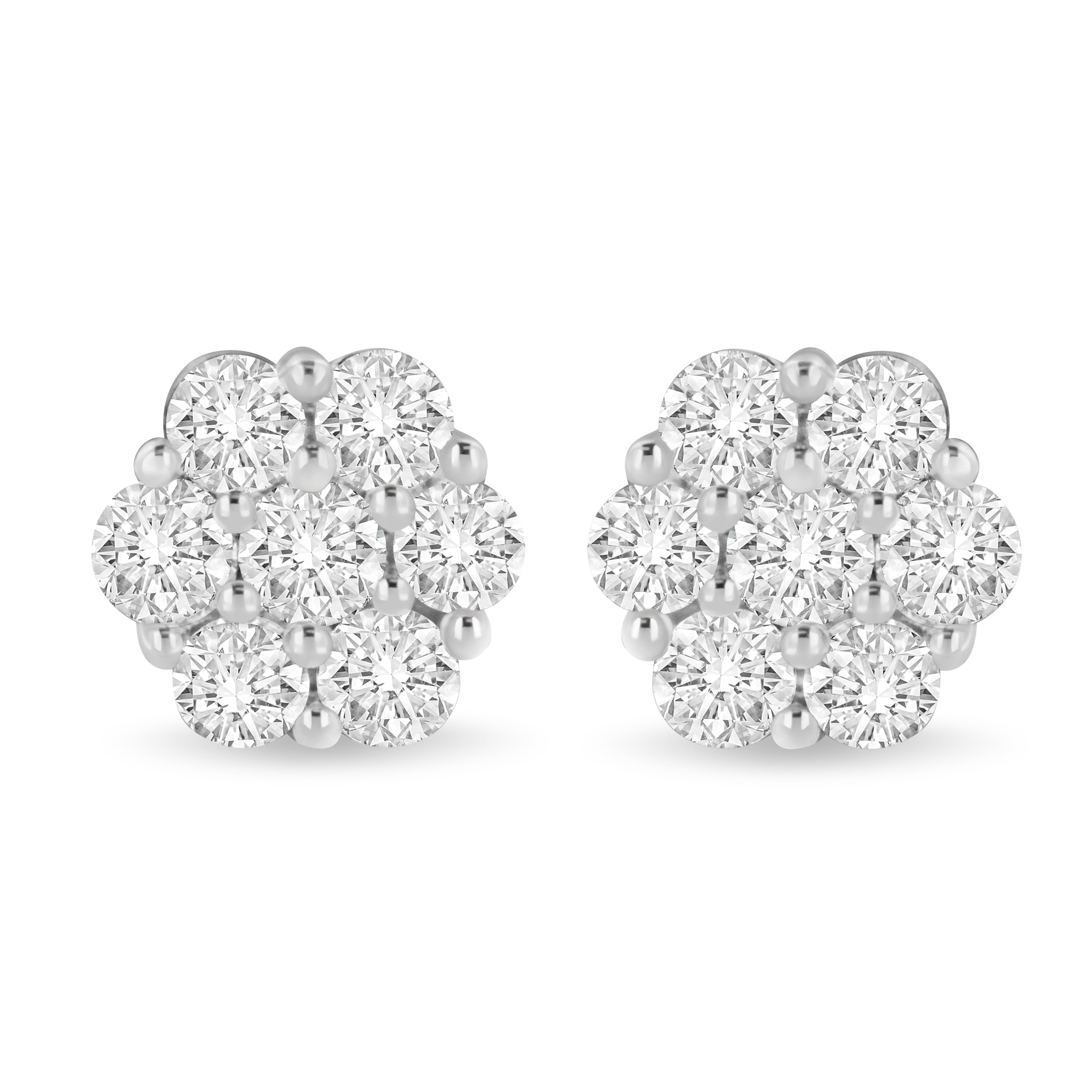 14K White Gold 3 cttw Prong Set Round-Cut Diamond Floral Cluster Stud Earring I-J Color, SI1-SI2 Clarity on sale at MyriadMart