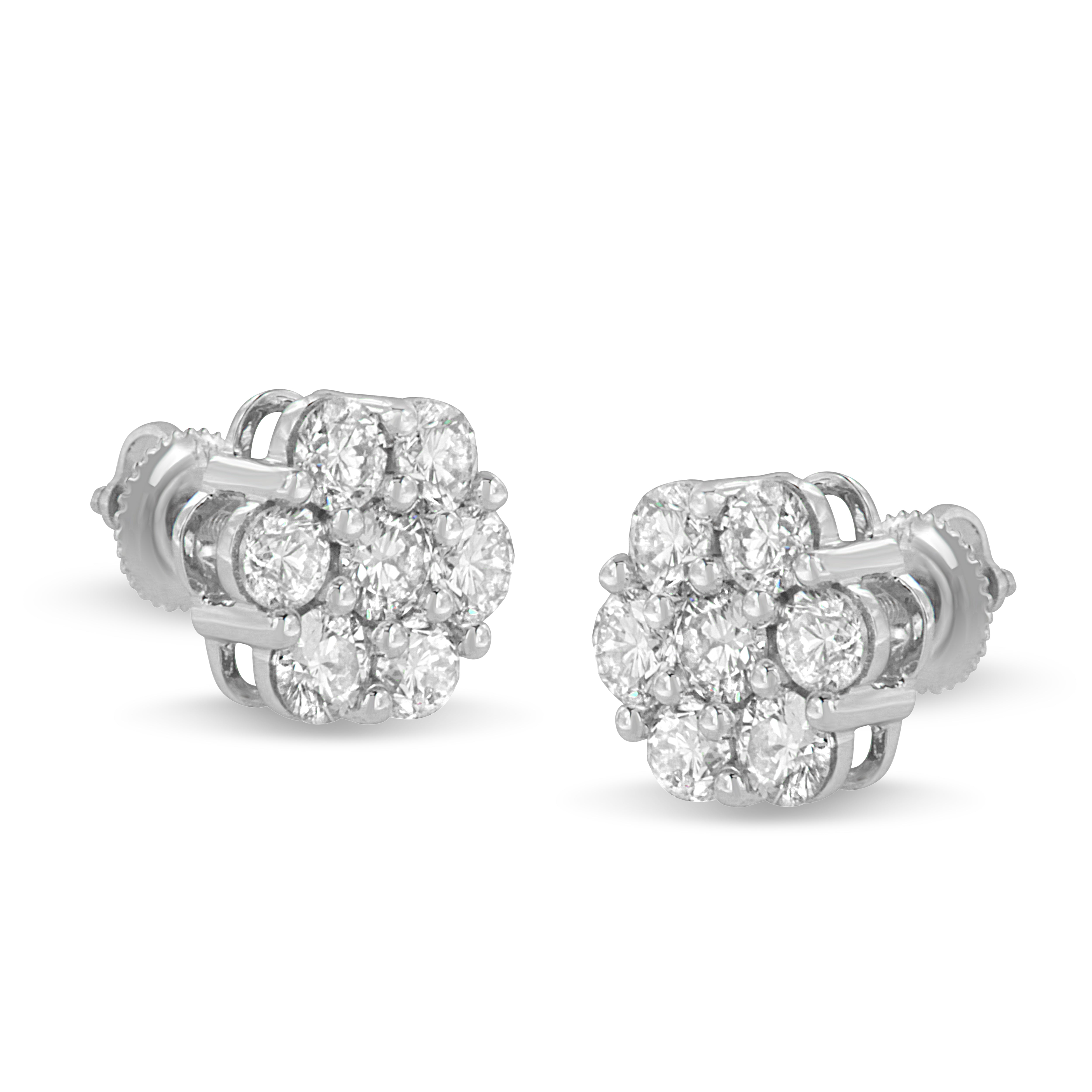 14K White Gold 3 cttw Prong Set Round-Cut Diamond Floral Cluster Stud Earring I-J Color, SI1-SI2 Clarity on sale at MyriadMart