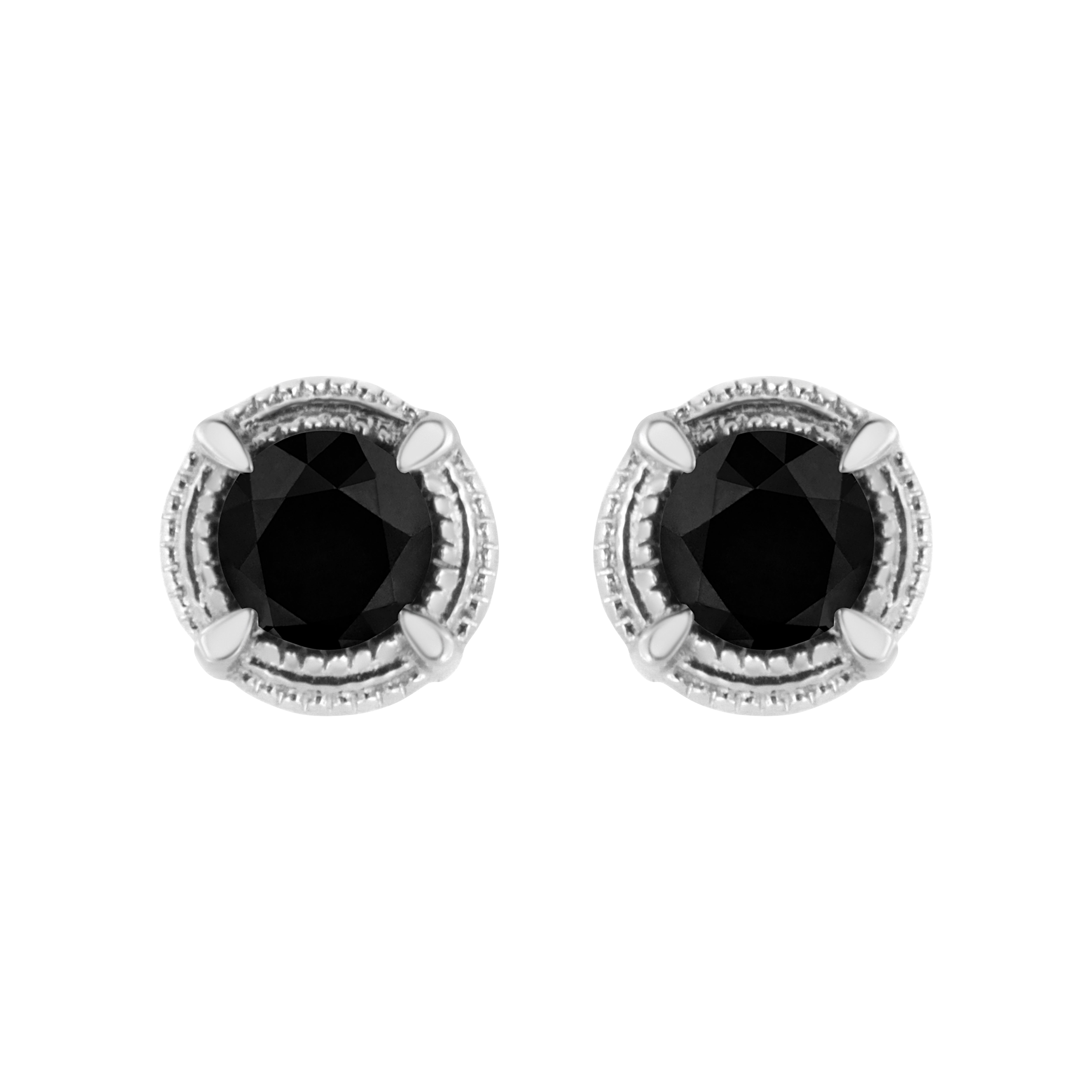 .925 Sterling Silver 1 cttw Treated Black Diamond Modern 4-Prong Solitaire Milgrain Stud Earrings Black Color, I1-I2 Clarity on sale at MyriadMart