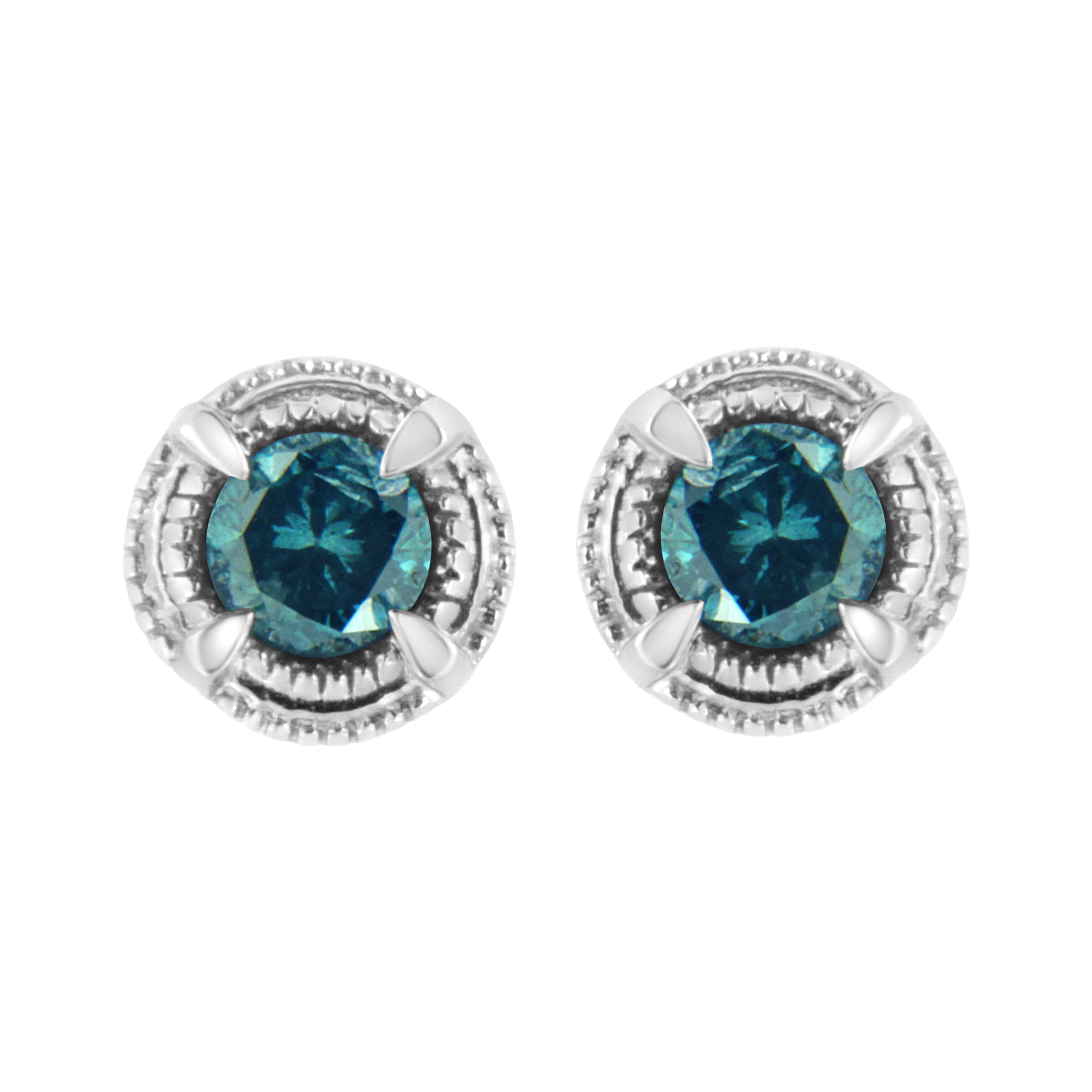 .925 Sterling Silver 1 cttw Treated Black Diamond Modern 4-Prong Solitaire Milgrain Stud Earrings Black Color, I1-I2 Clarity on sale at MyriadMart