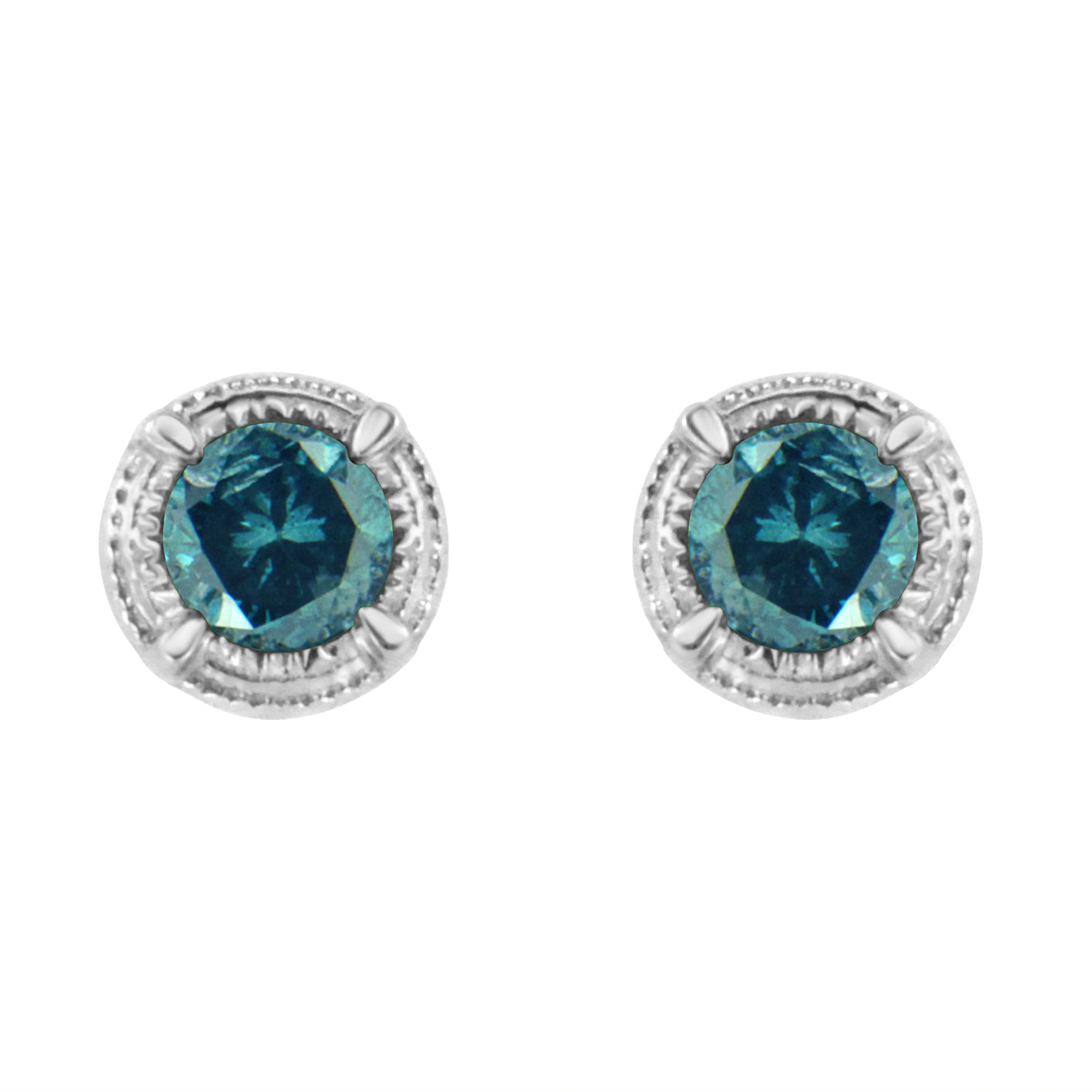 .925 Sterling Silver 1 cttw Treated Black Diamond Modern 4-Prong Solitaire Milgrain Stud Earrings Black Color, I1-I2 Clarity on sale at MyriadMart