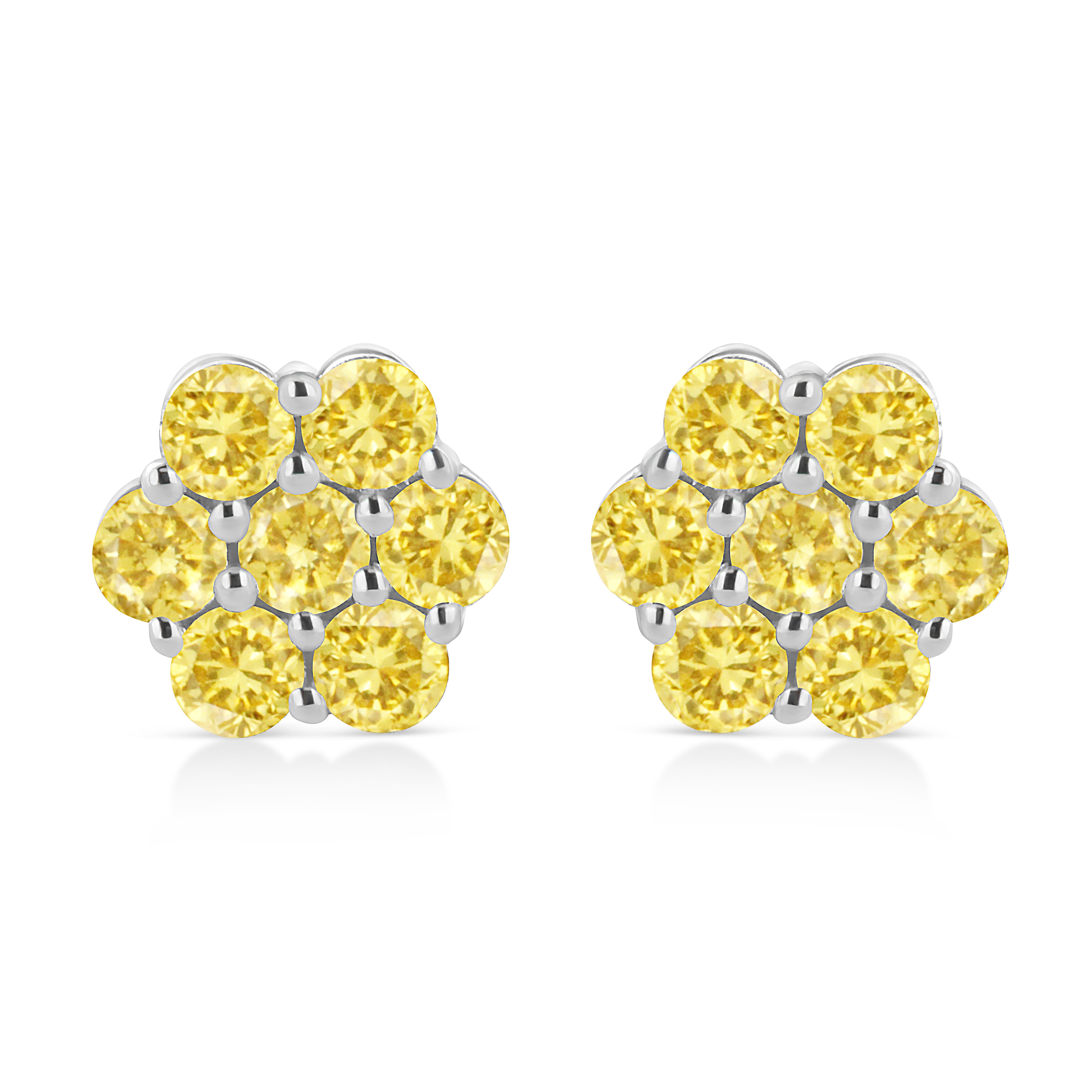 .925 Sterling Silver 1/4 Cttw Treated Yellow Diamond Floral Stud Earrings Yellow Color, I1-I2 Clarity on sale at MyriadMart