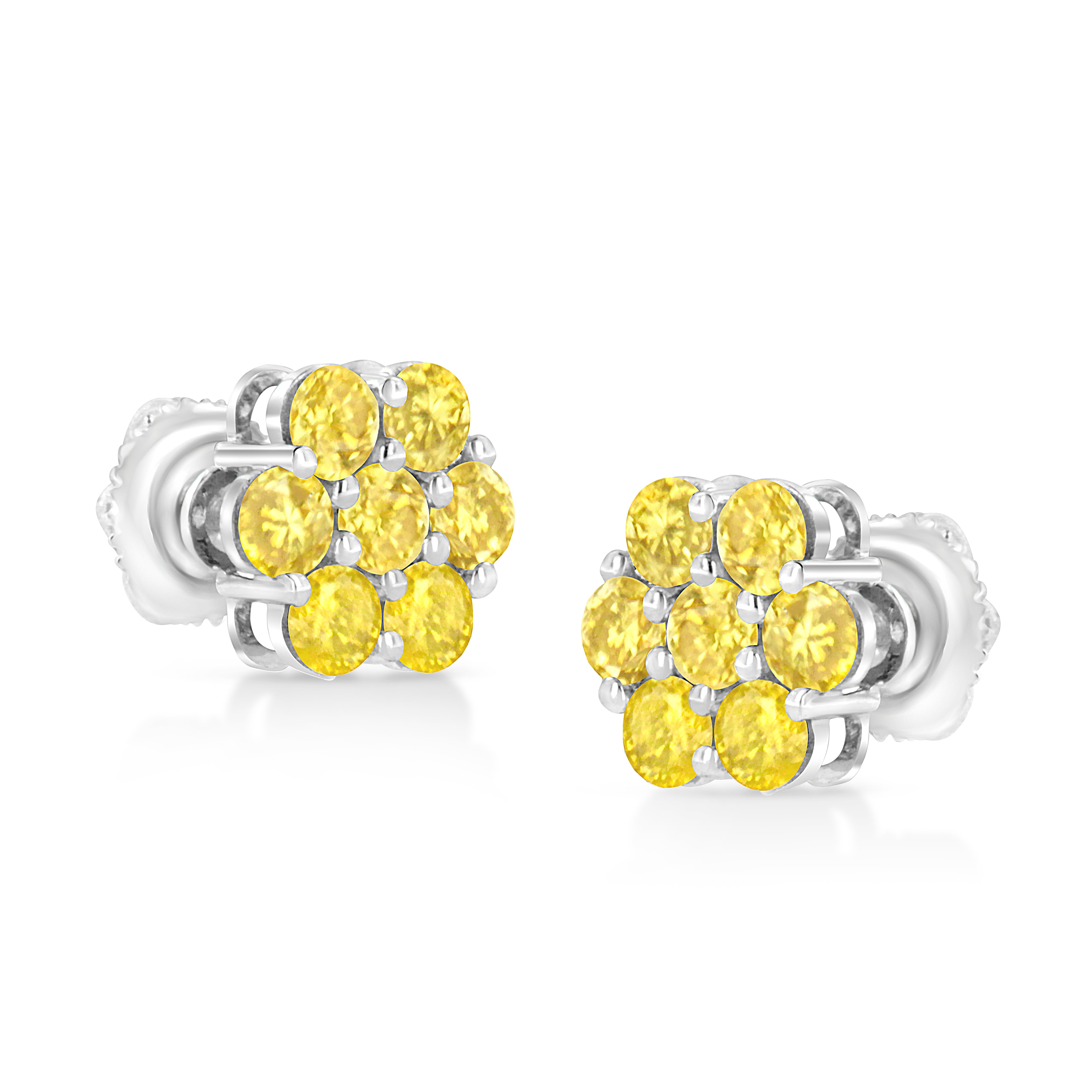 .925 Sterling Silver 1/4 Cttw Treated Yellow Diamond Floral Stud Earrings Yellow Color, I1-I2 Clarity on sale at MyriadMart