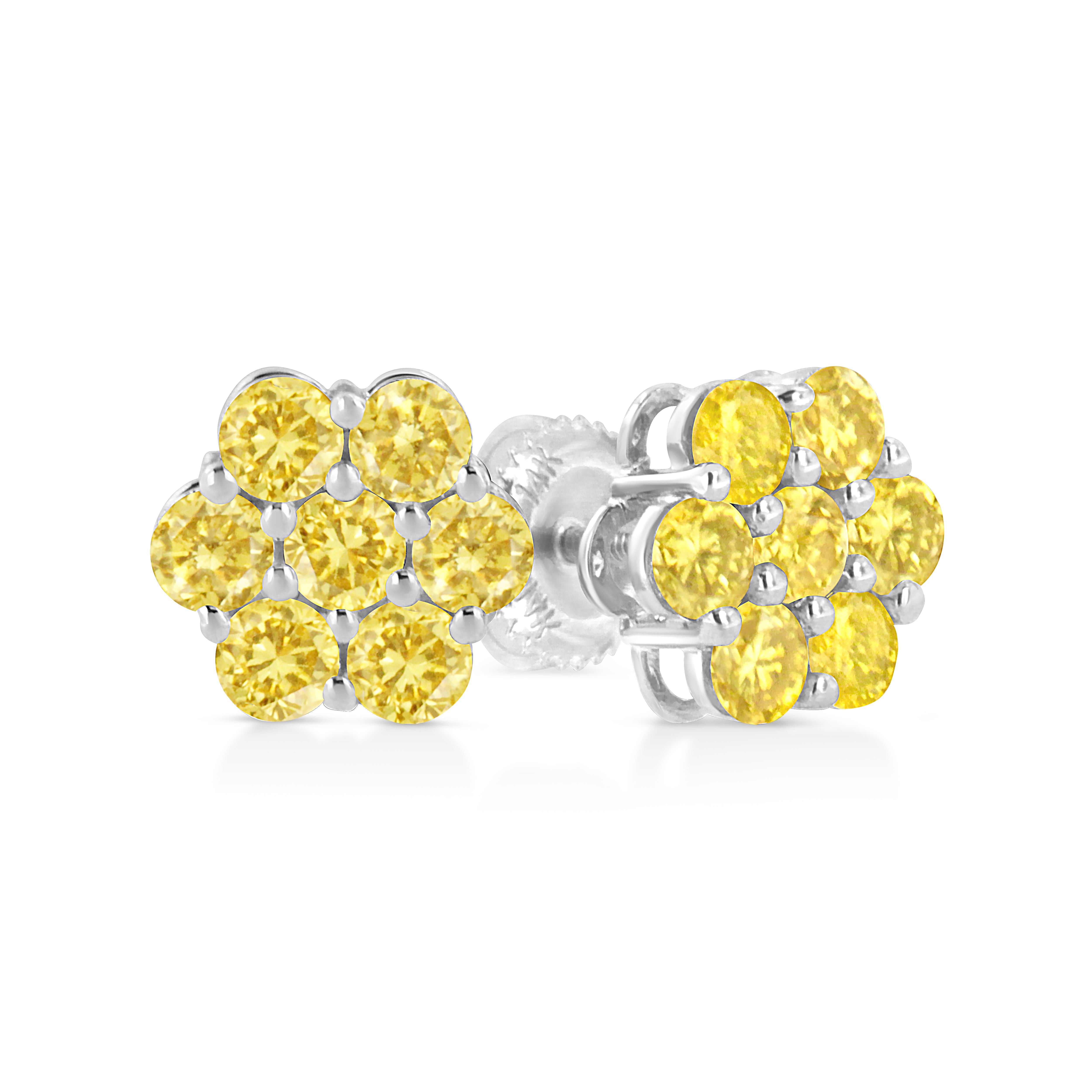 .925 Sterling Silver 1/4 Cttw Treated Yellow Diamond Floral Stud Earrings Yellow Color, I1-I2 Clarity on sale at MyriadMart