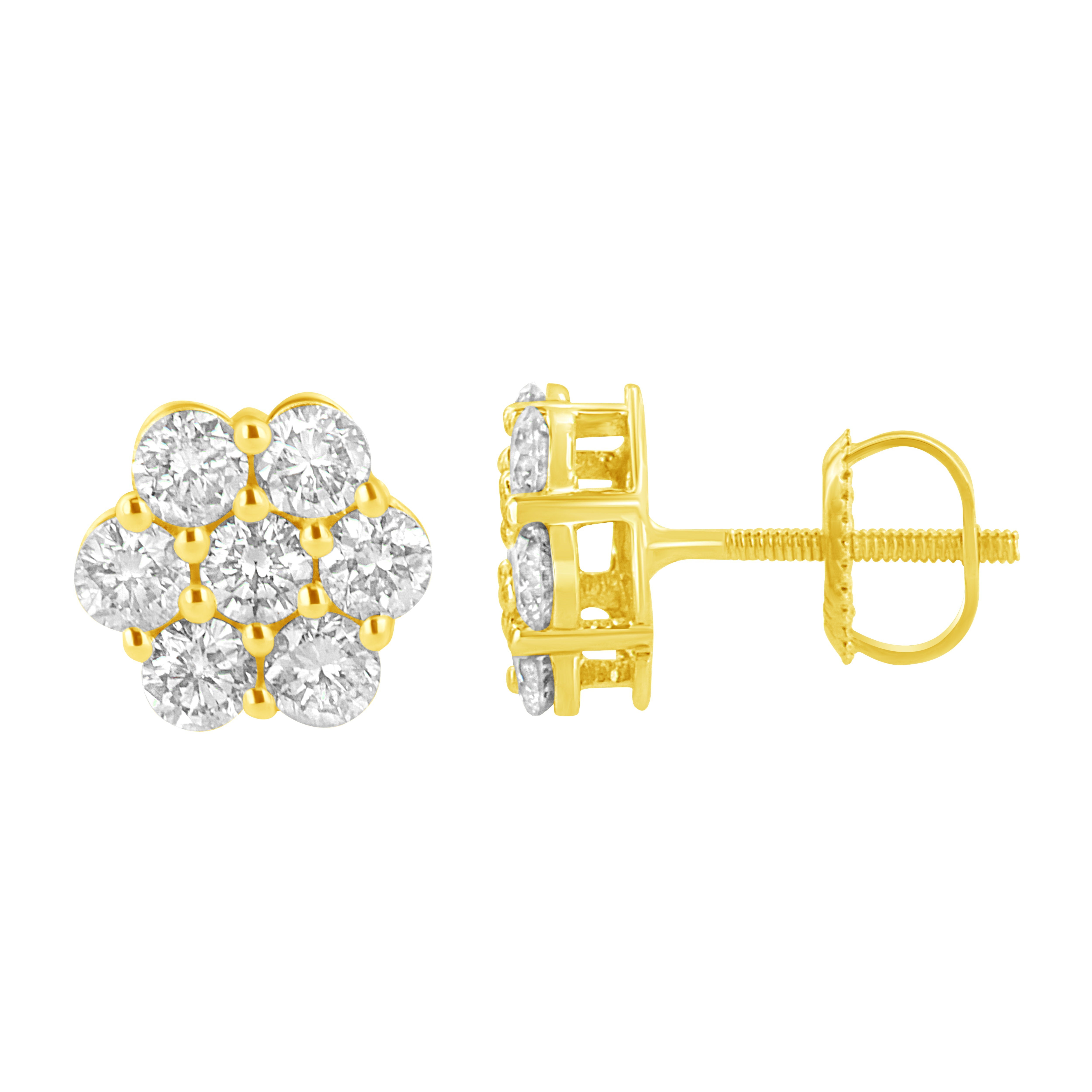 14K Yellow Gold 1.0 Cttw Diamond Flower Earring J-K Color, I1-I2 Clarity on sale at MyriadMart
