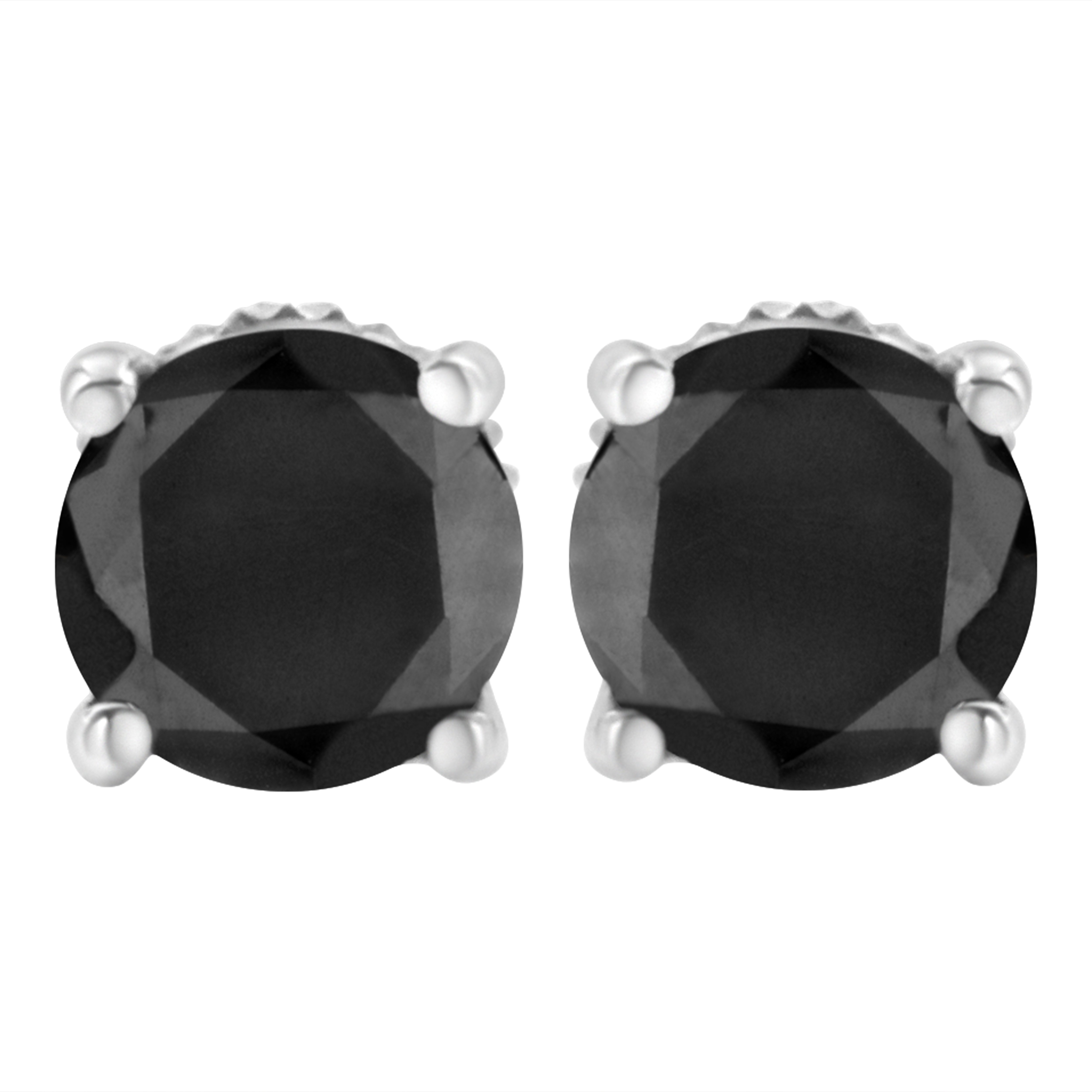 .925 Sterling Silver 2.00 Cttw Round Brilliant-Cut Black Diamond Classic 4-Prong Stud Earrings with Screw Backs Fancy Color-Enhanced, I2-I3 Clarity on sale at MyriadMart