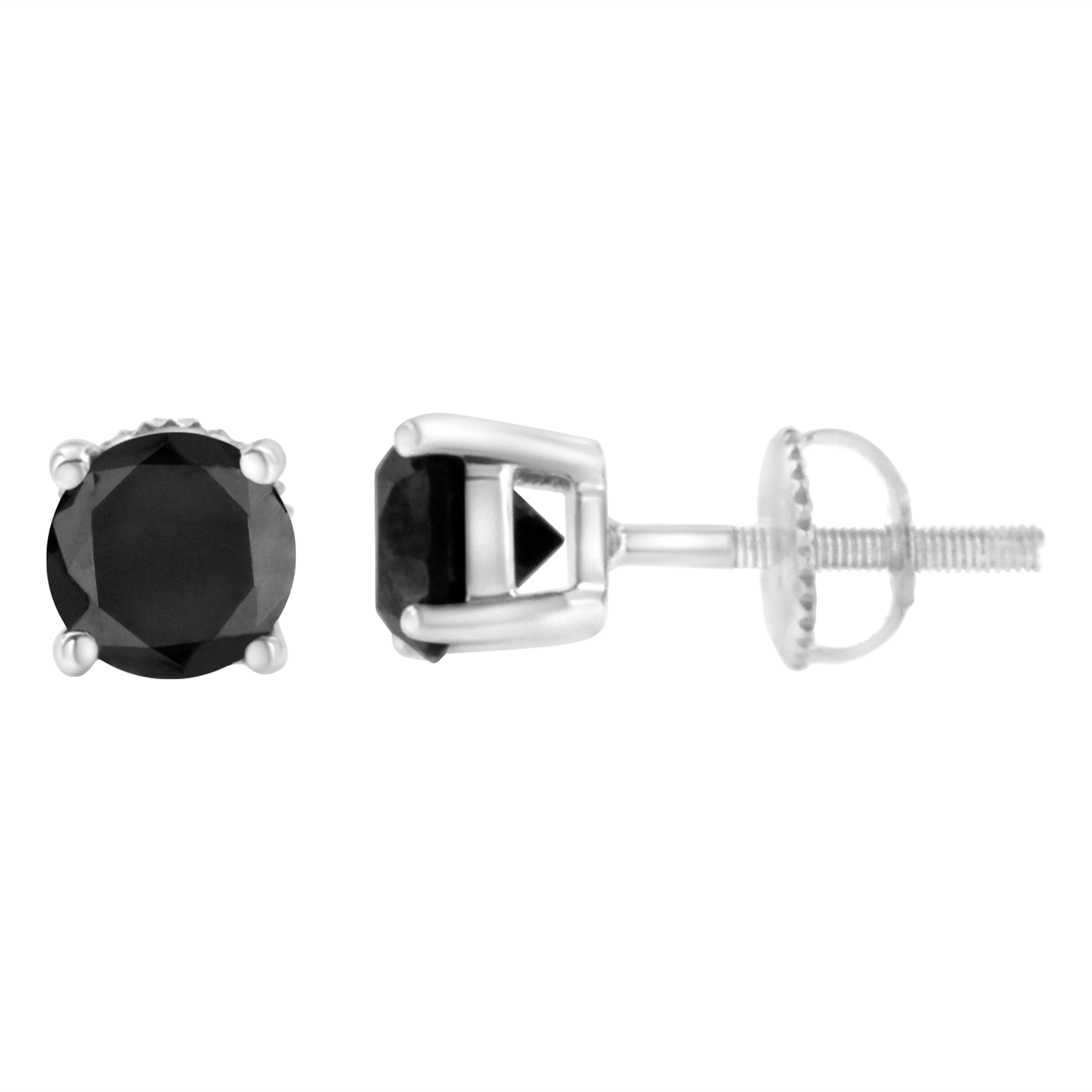 .925 Sterling Silver 2.00 Cttw Round Brilliant-Cut Black Diamond Classic 4-Prong Stud Earrings with Screw Backs Fancy Color-Enhanced, I2-I3 Clarity on sale at MyriadMart