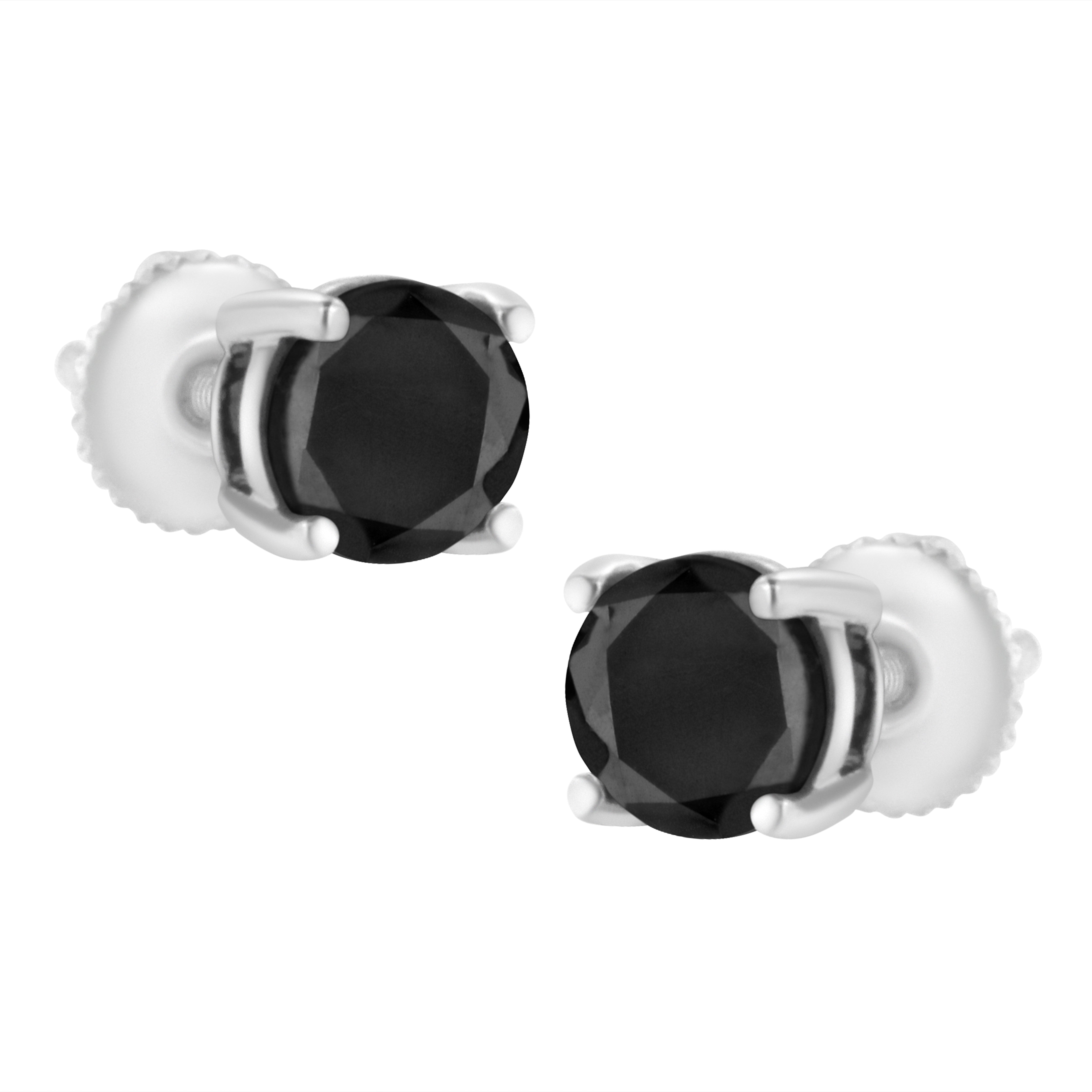 .925 Sterling Silver 2.00 Cttw Round Brilliant-Cut Black Diamond Classic 4-Prong Stud Earrings with Screw Backs Fancy Color-Enhanced, I2-I3 Clarity on sale at MyriadMart