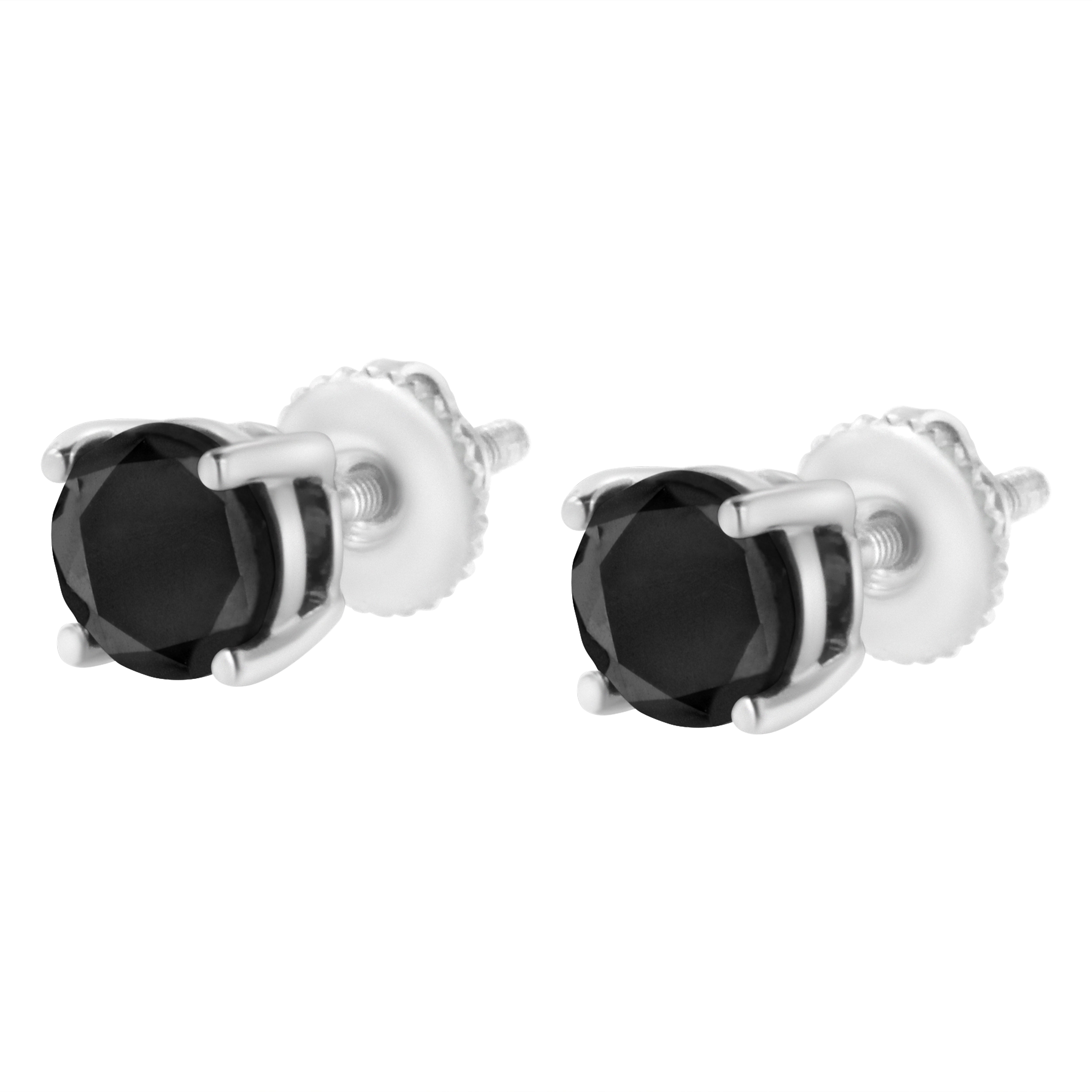 .925 Sterling Silver 2.00 Cttw Round Brilliant-Cut Black Diamond Classic 4-Prong Stud Earrings with Screw Backs Fancy Color-Enhanced, I2-I3 Clarity on sale at MyriadMart