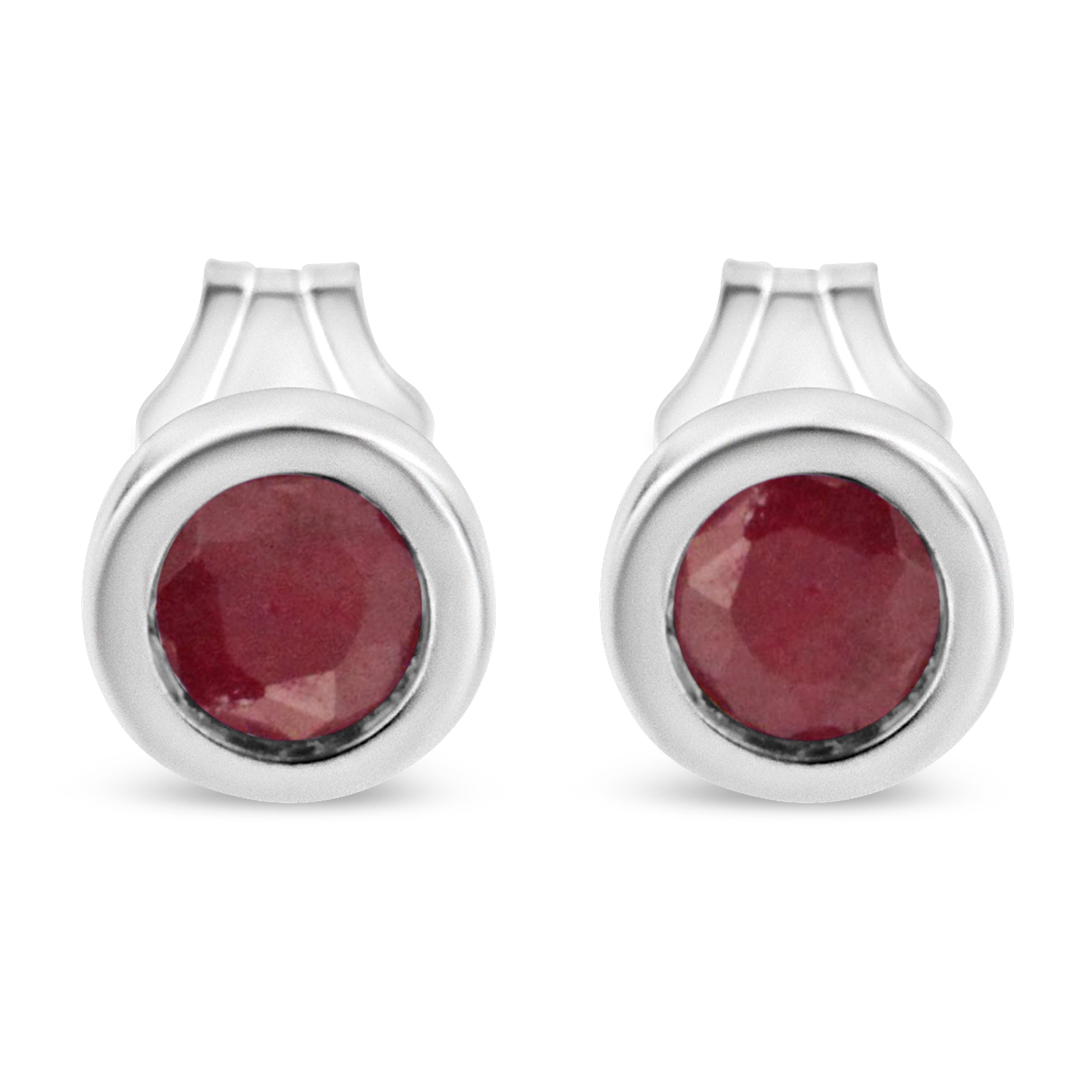 .925 Sterling Silver Bezel Set 3.5mm Created Red Ruby Gemstone Solitaire Stud Earrings on sale at MyriadMart