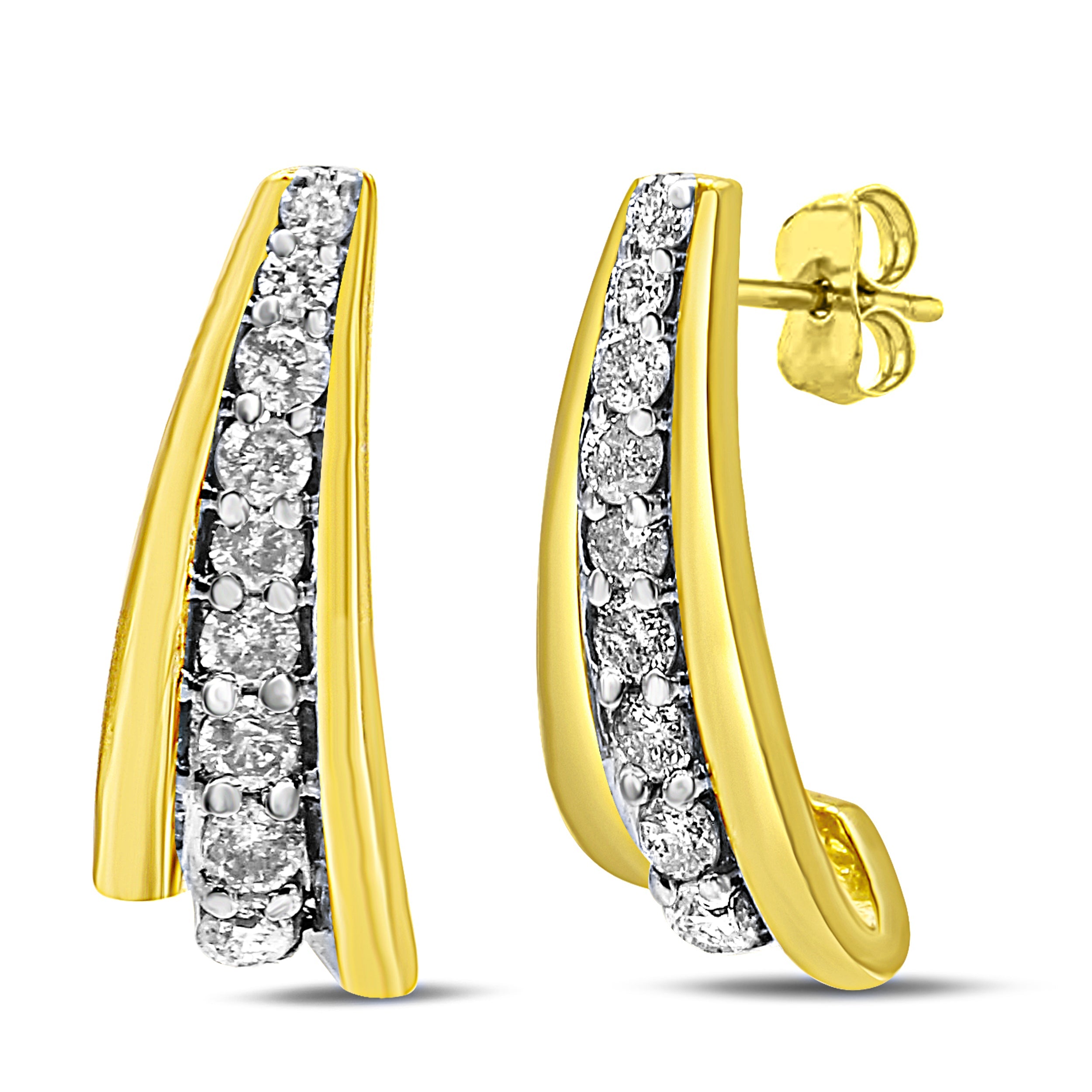 10K Yellow Gold Plated .925 Sterling Silver 0.50 Cttw Round Diamond Graduated Huggie Earrings I-J Color, I2-I3 Clarity on sale at MyriadMart