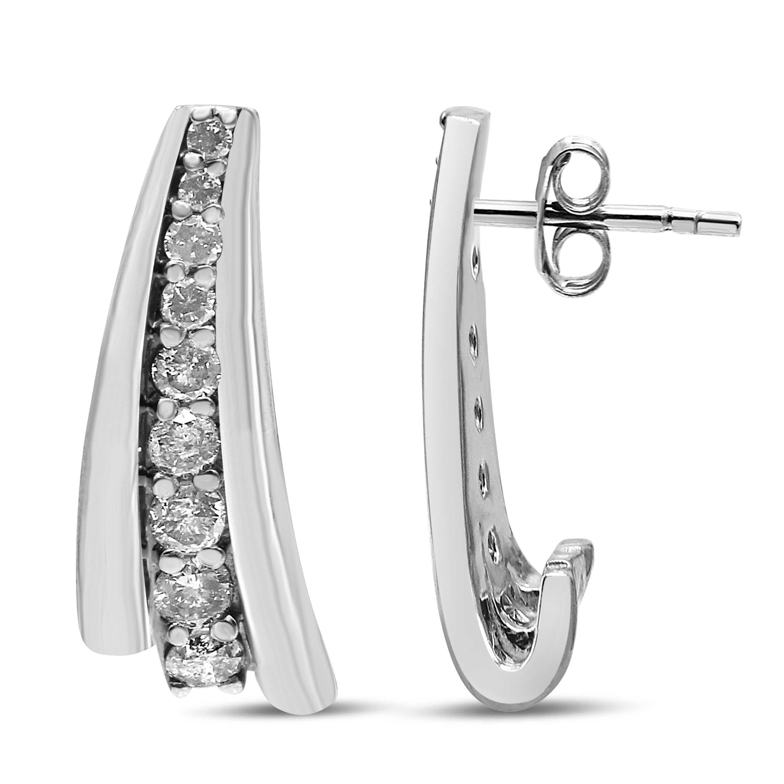 .925 Sterling Silver 1 Cttw Round Diamond Graduated Huggie Earrings I2-I3 Clarity, I-J Color on sale at MyriadMart