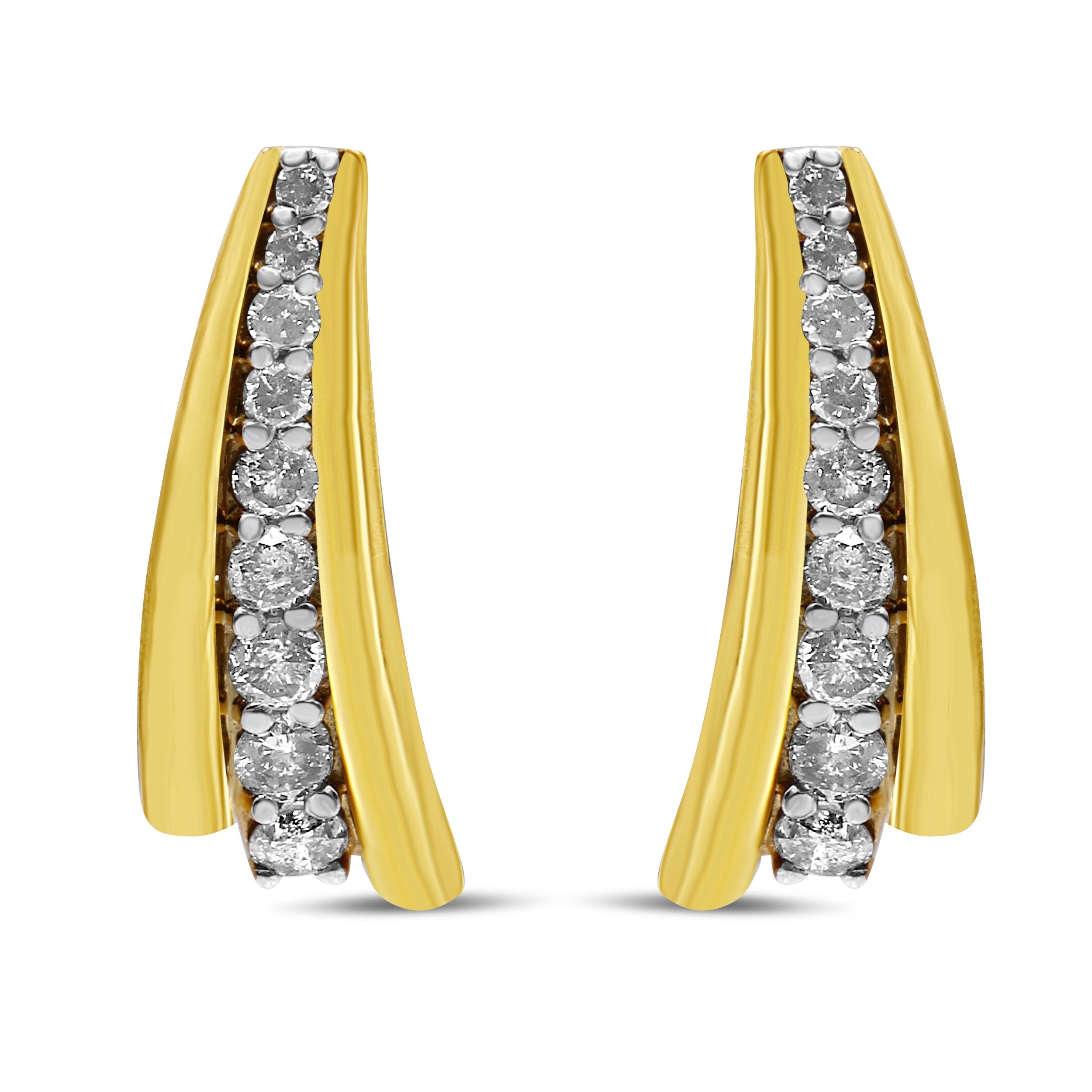 10K Yellow Gold Plated .925 Sterling Silver 1.00 Cttw Round Diamond Graduated Huggie Stud Earrings I-J Color, I2-I3 Clarity on sale at MyriadMart