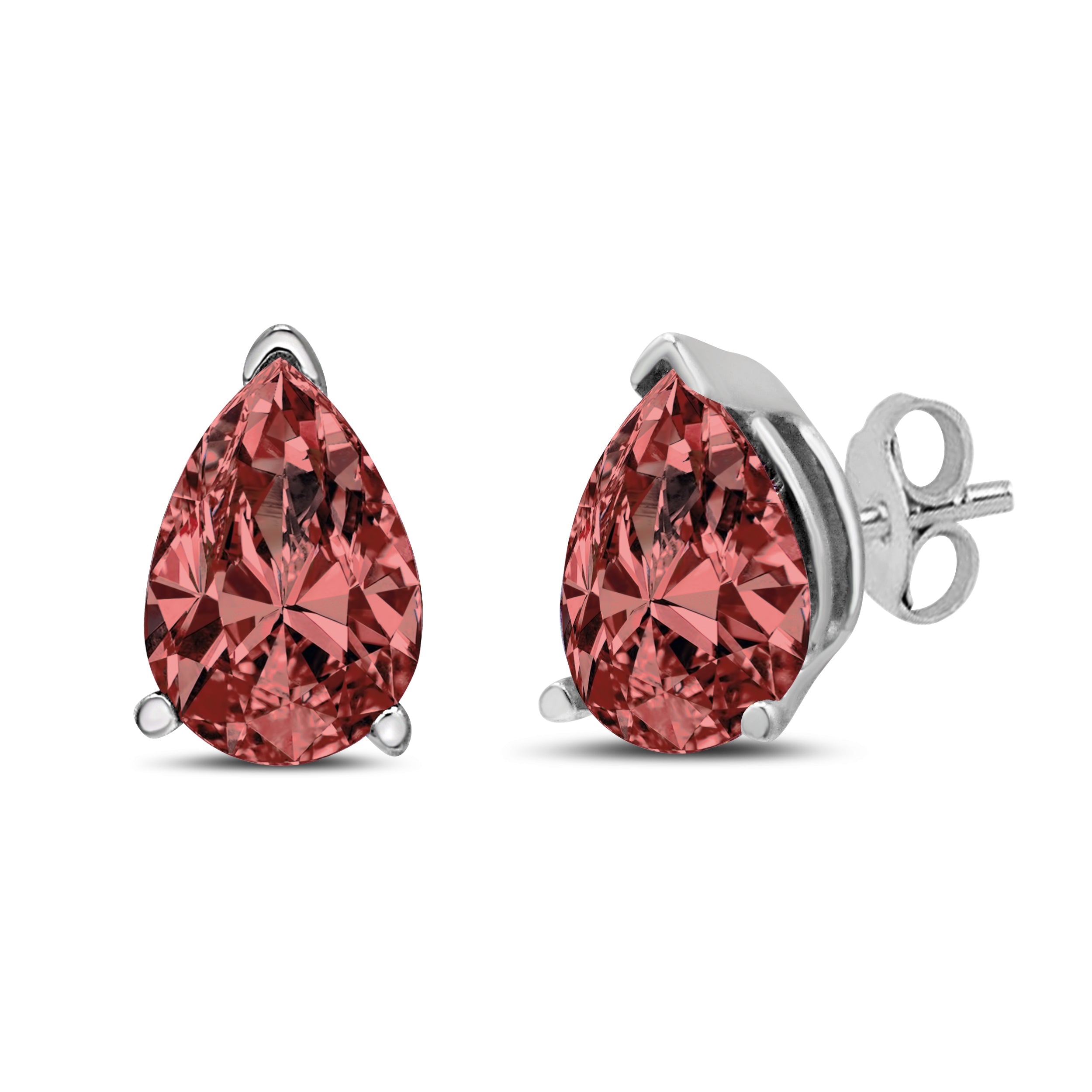 14K White Gold 1/2 Cttw Lab Grown Pink Pear Diamond 3 Prong Set Martini Solitaire Stud Earrings Pink Color, VS2-SI1 Clarity on sale at MyriadMart