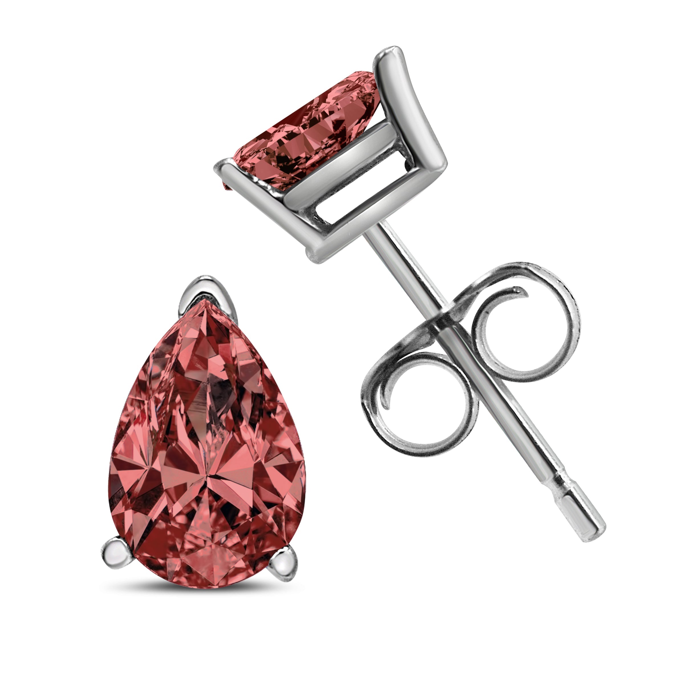 14K White Gold 1/2 Cttw Lab Grown Pink Pear Diamond 3 Prong Set Martini Solitaire Stud Earrings Pink Color, VS2-SI1 Clarity on sale at MyriadMart
