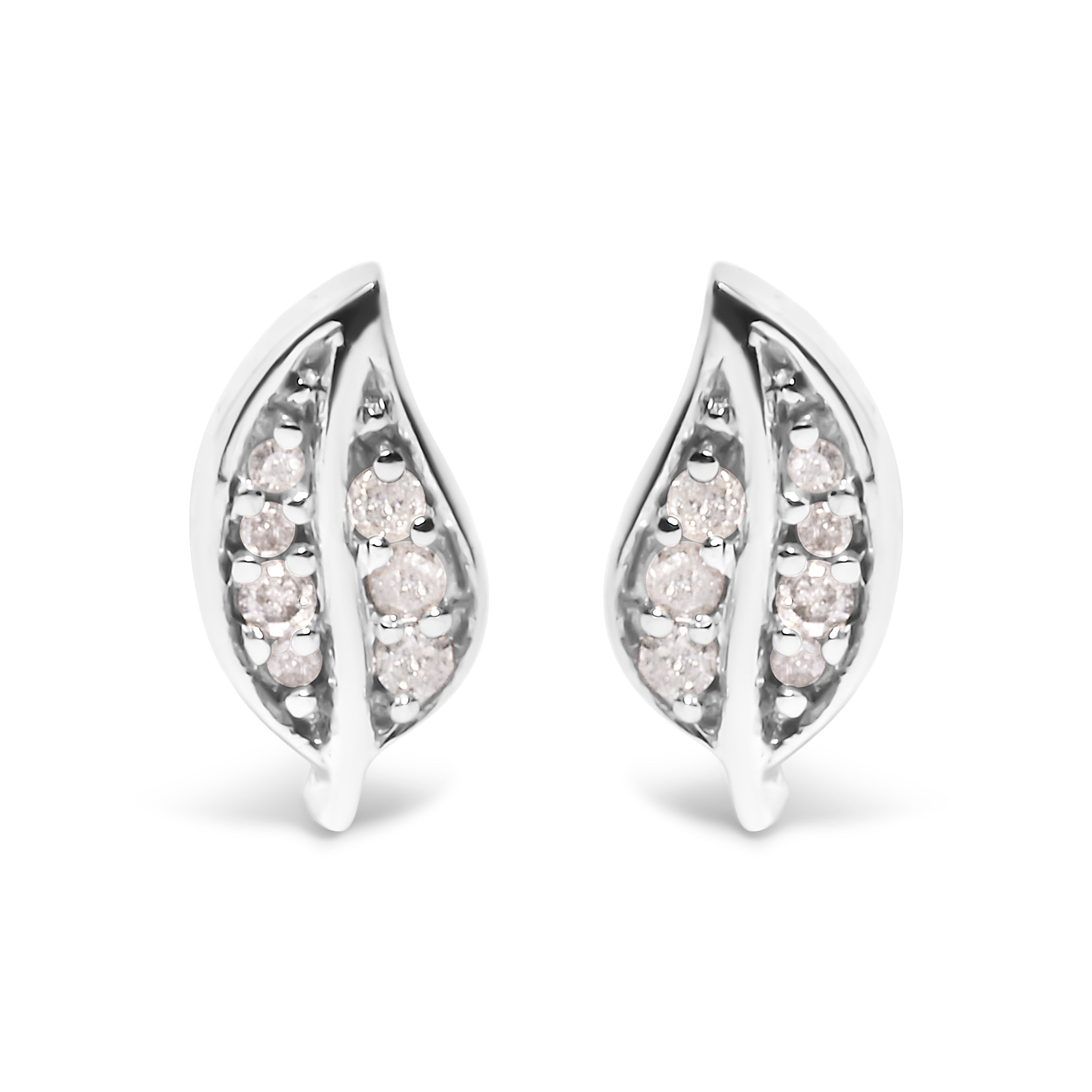 .925 Sterling Silver Diamond Accent Leaf Stud Earrings on sale at MyriadMart