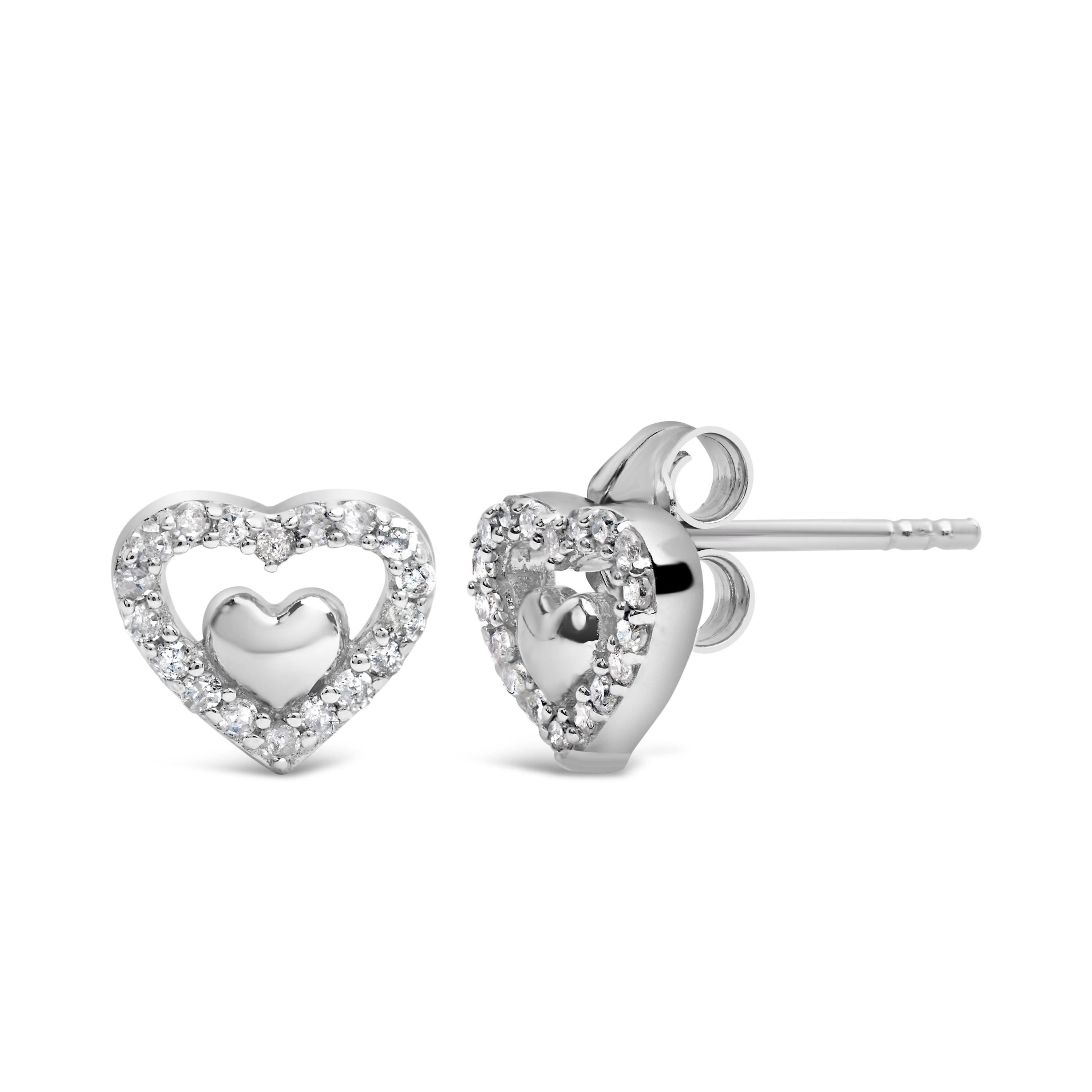 925 Sterling Silver 1/6 Cttw Diamond Open Double Heart Stud Earrings I-J Color, I3 Clarity on sale at MyriadMart