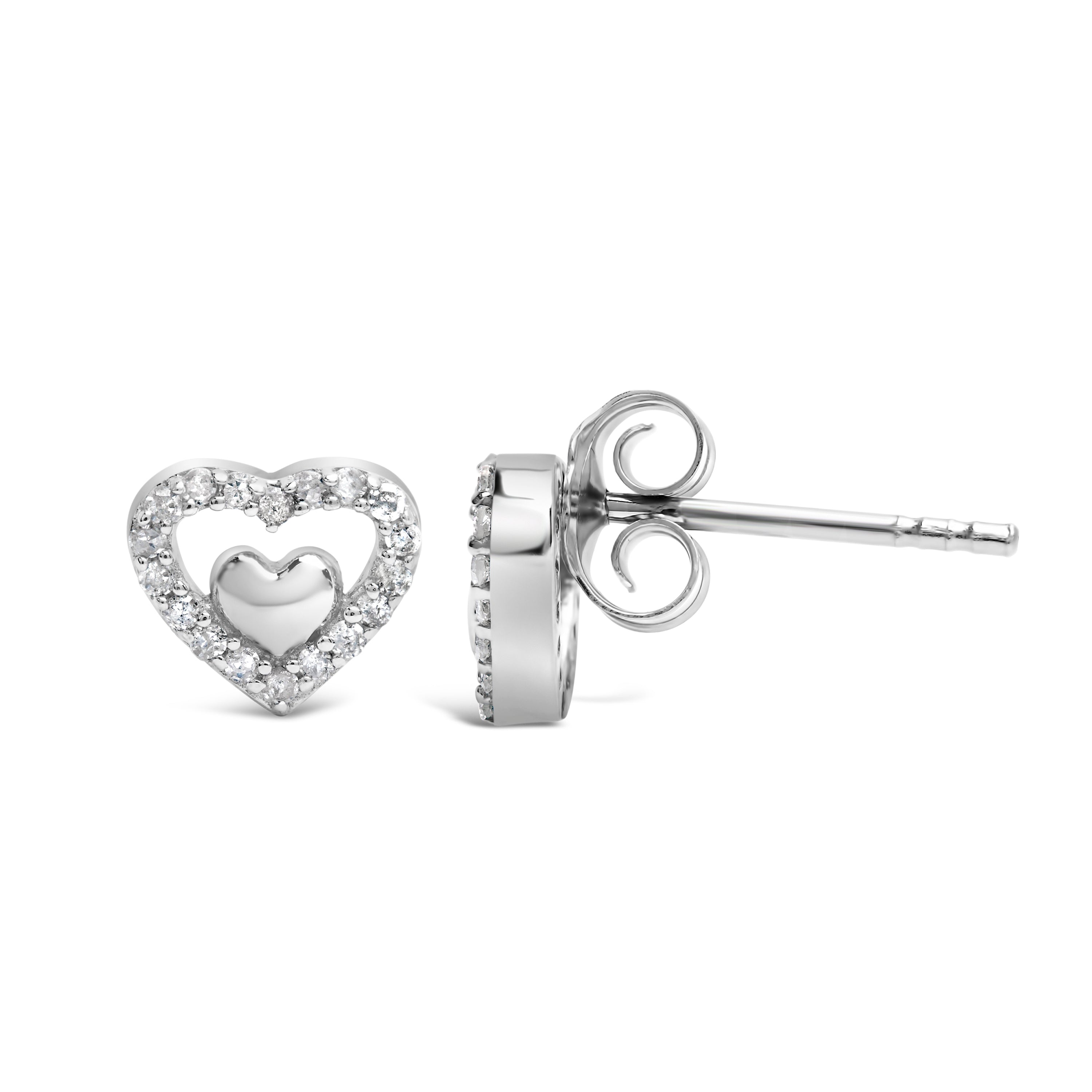 925 Sterling Silver 1/6 Cttw Diamond Open Double Heart Stud Earrings I-J Color, I3 Clarity on sale at MyriadMart