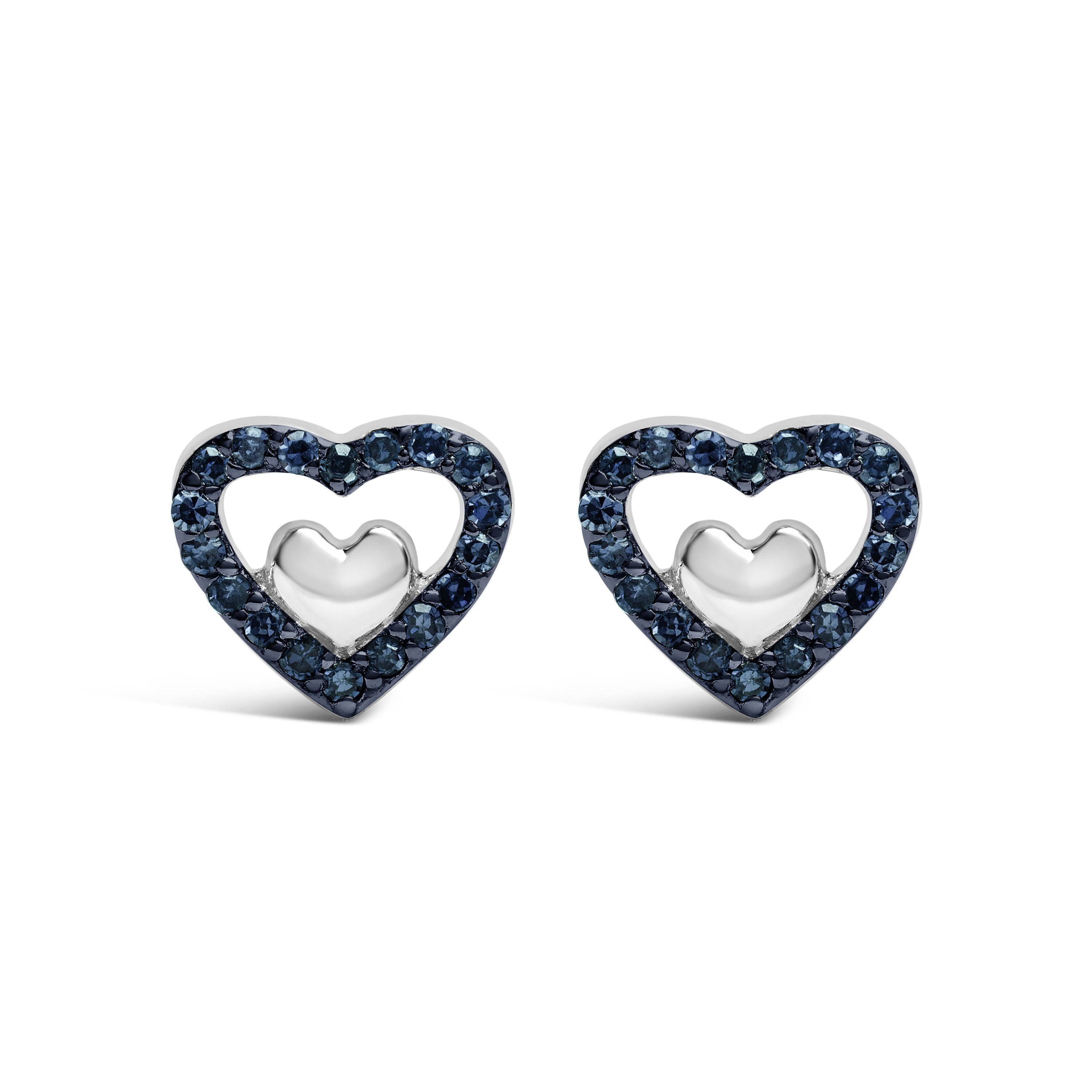 925 Sterling Silver 1/6 Cttw Diamond Open Double Heart Stud Earrings I-J Color, I3 Clarity on sale at MyriadMart