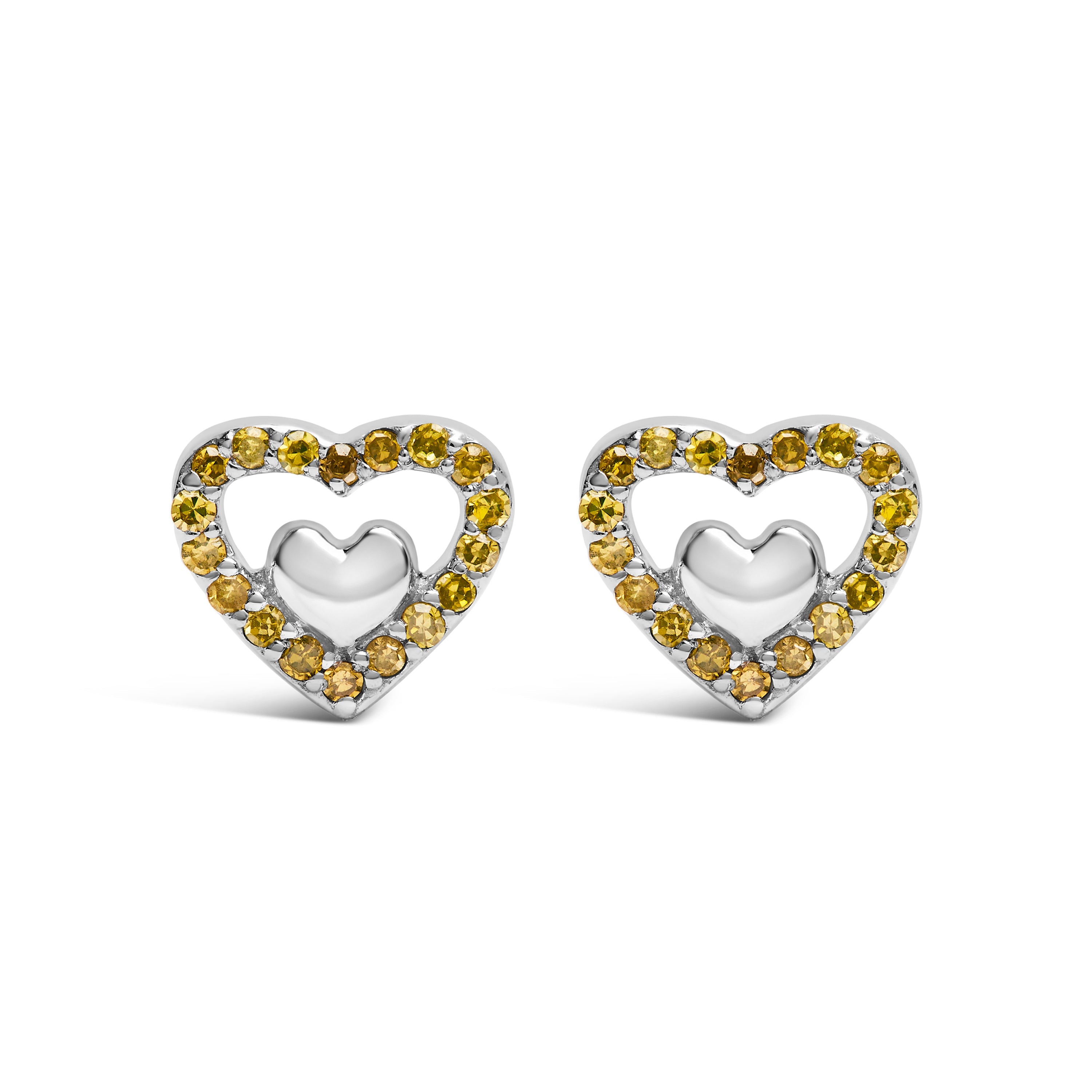925 Sterling Silver 1/6 Cttw Diamond Open Double Heart Stud Earrings I-J Color, I3 Clarity on sale at MyriadMart