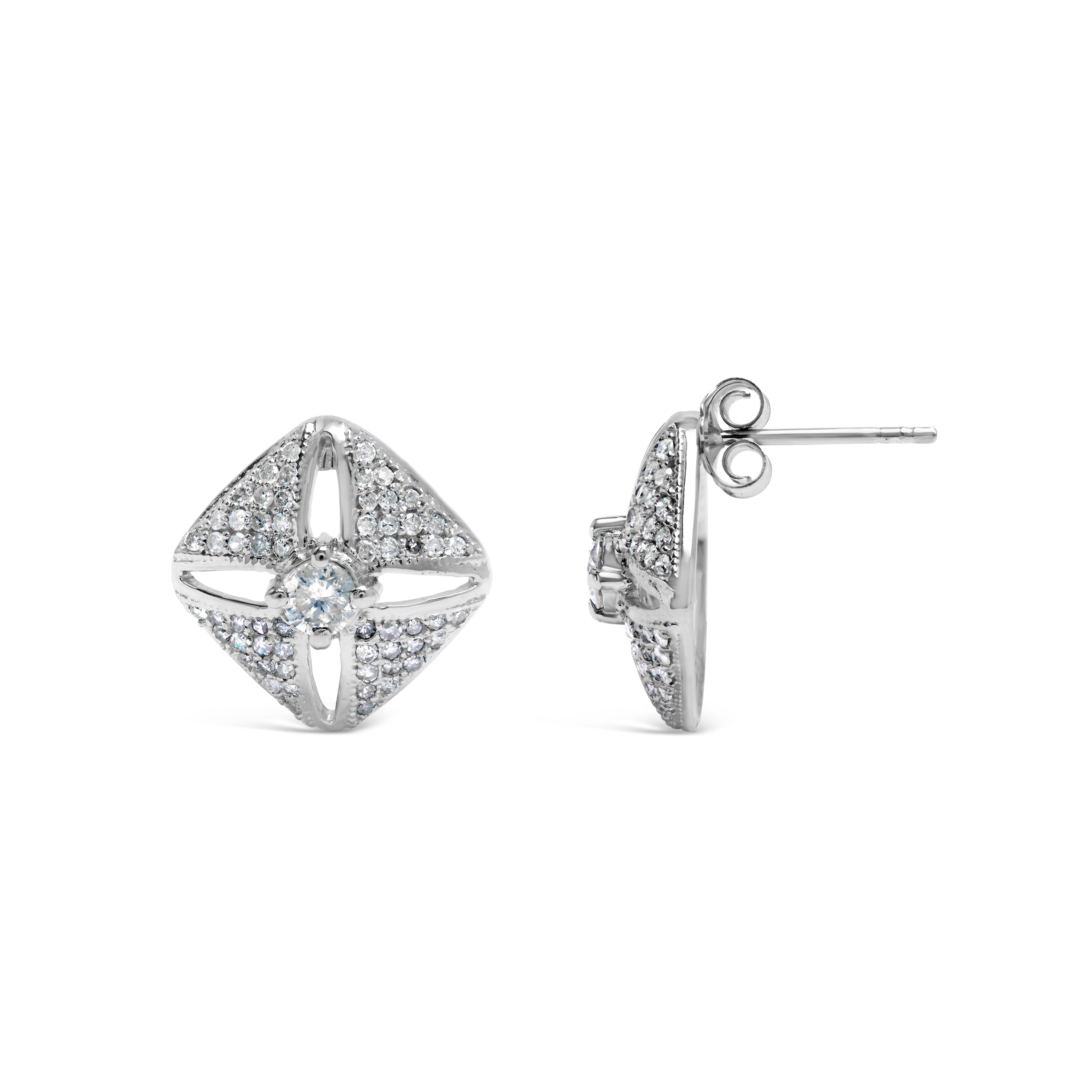 .925 Sterling Silver 1.0 Cttw Diamond Studded Rhombus Stud Earring H-I Color, I2-I3 Clarity on sale at MyriadMart