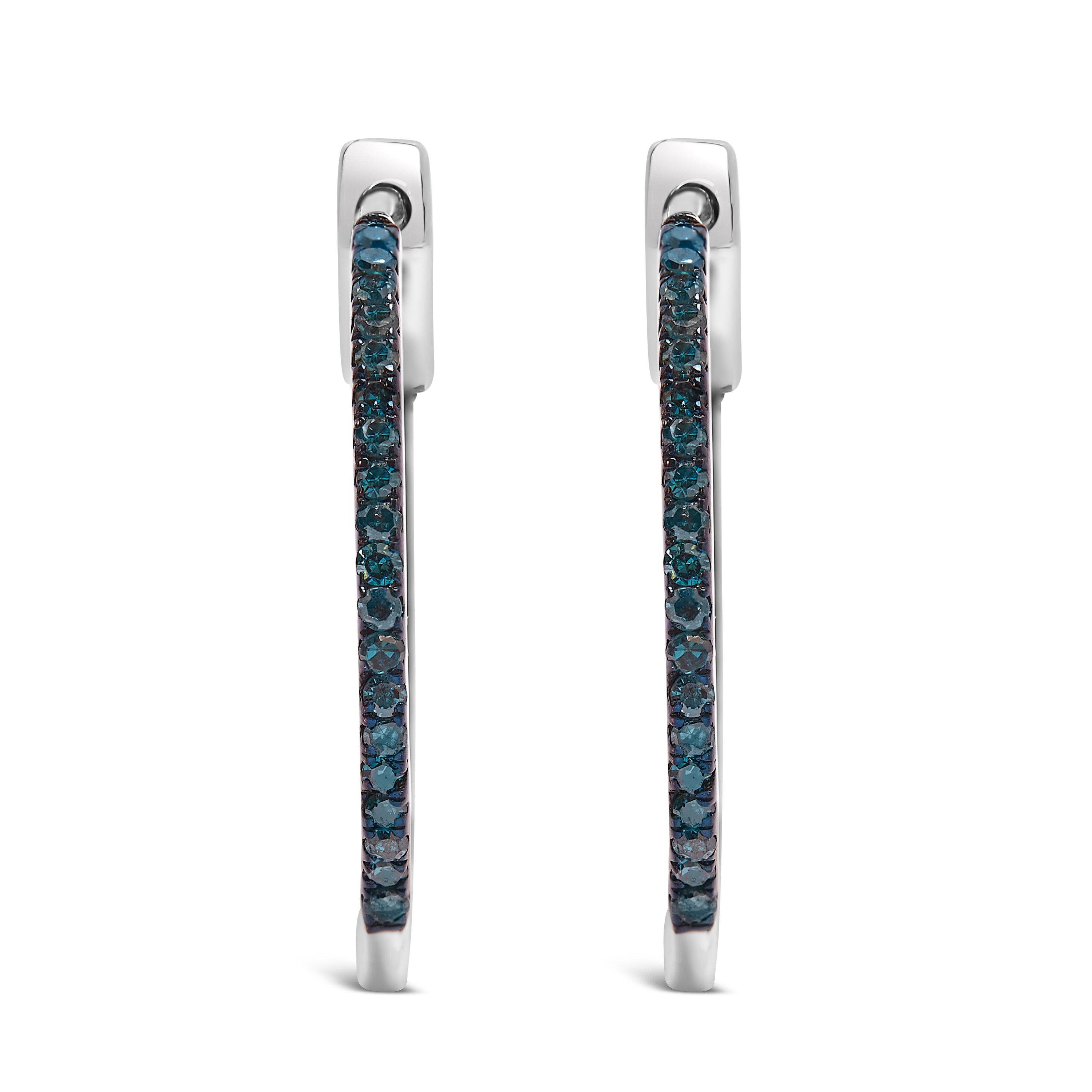 .925 Sterling Silver 1/3 Cttw Inside Out Blue Treated Diamond 1MM Wide Hoop Earrings Blue Color, I2-I3 Clarity on sale at MyriadMart