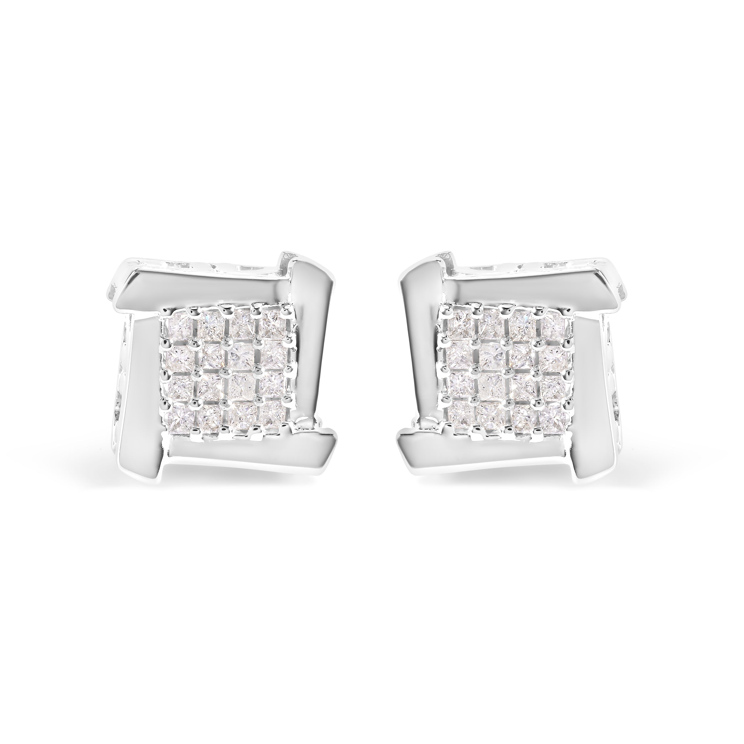 10K White Gold 1/2 Cttw Composite Princess Diamond Square and Swirl Stud Earrings I-J Color, I1-I2 Clarity on sale at MyriadMart