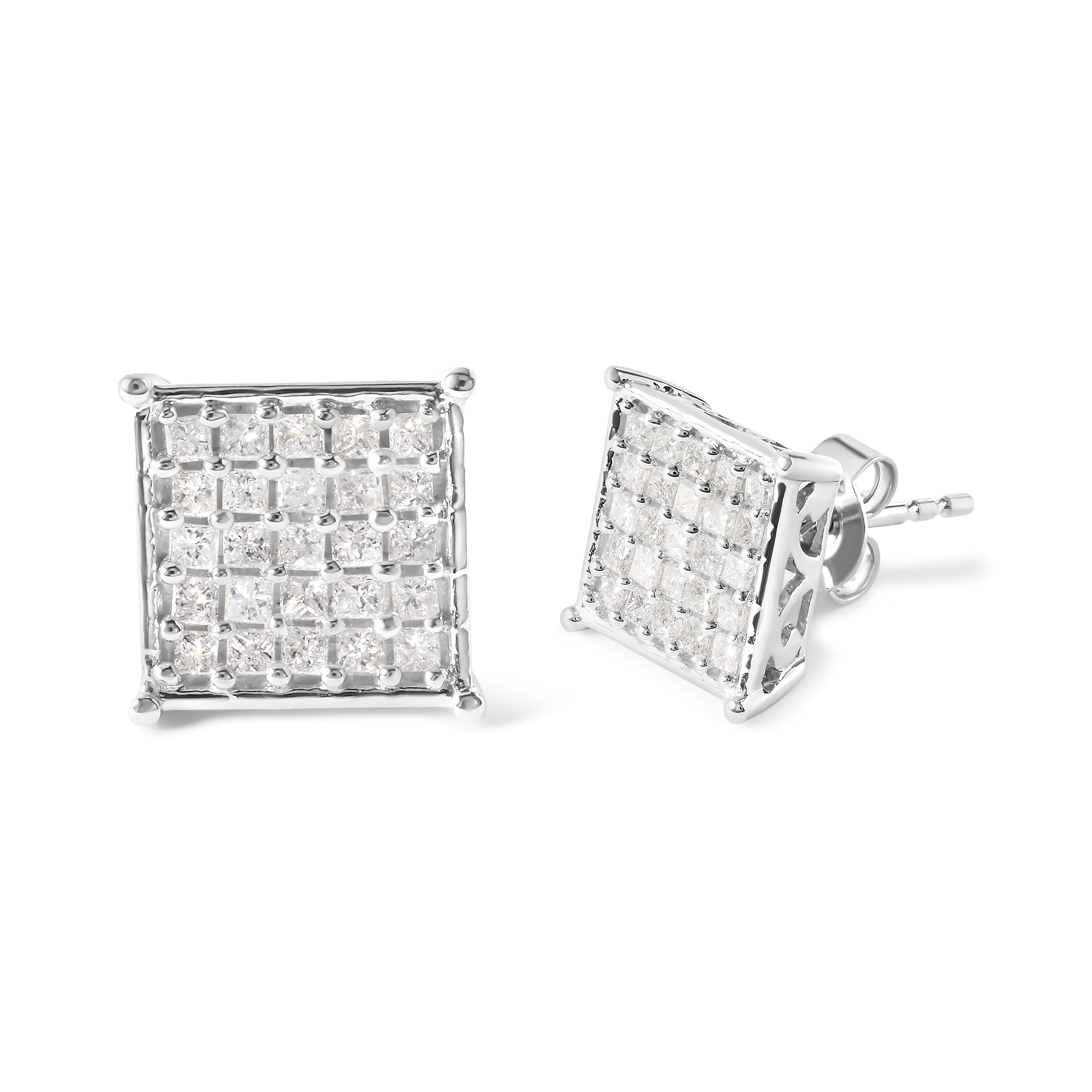 10K White Gold 3/4 Cttw Princess Diamond Composite Stud Earrings I-J Color, I1-I2 Clarity on sale at MyriadMart