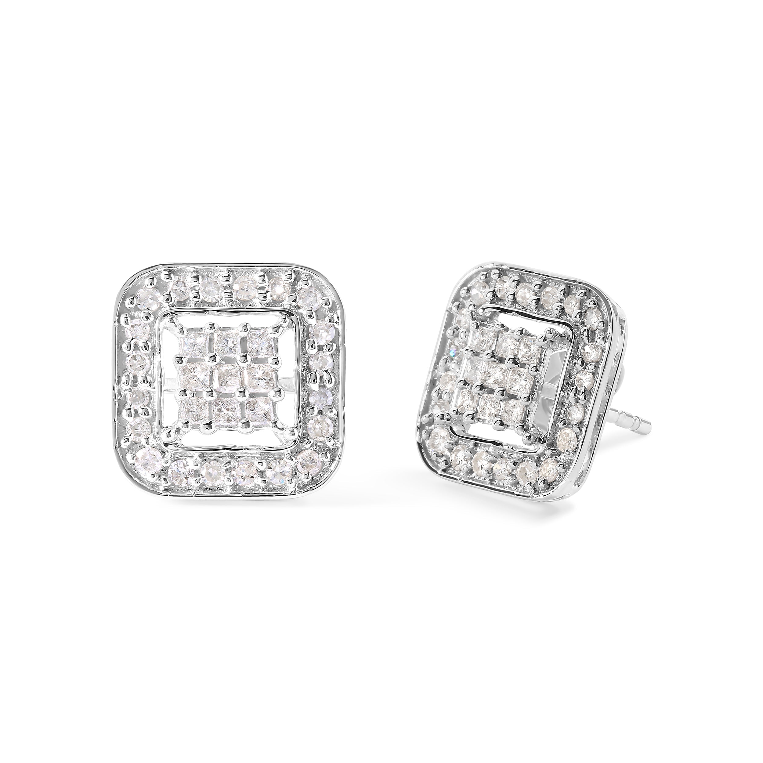 10K White Gold 5/8 Cttw Diamond Square Shaped Composite Stud Earrings I-J Color, I1-I2 Clarity on sale at MyriadMart