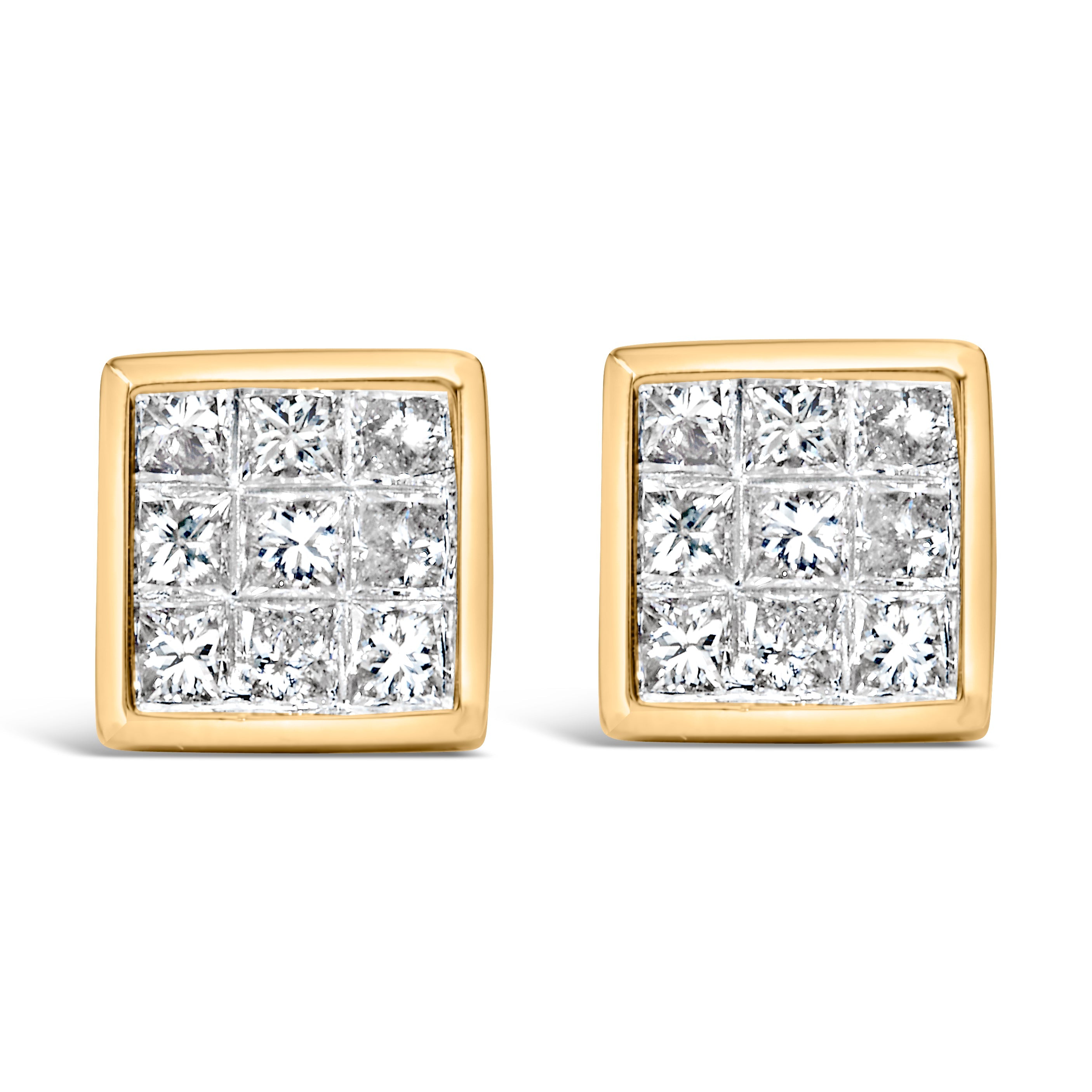 14K Yellow Gold 1.0 Cttw Princess Cut Diamond Composite Stud Earrings with Screw Backs J-K Color, SI1-SI2 Clarity on sale at MyriadMart