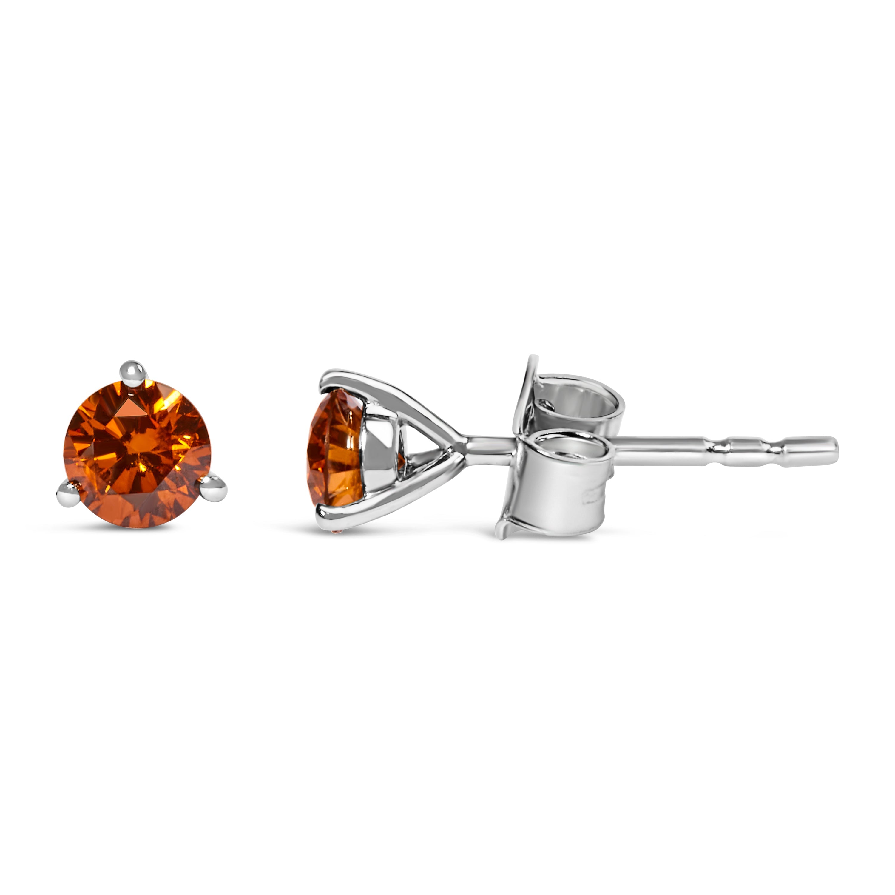 14K White Gold 1/2 Cttw Lab-Grown Round Brilliant-Cut Orange Diamond Classic 3-Prong Martini set Stud Earrings Orange Color, VS1-VS2 Clarity on sale at MyriadMart