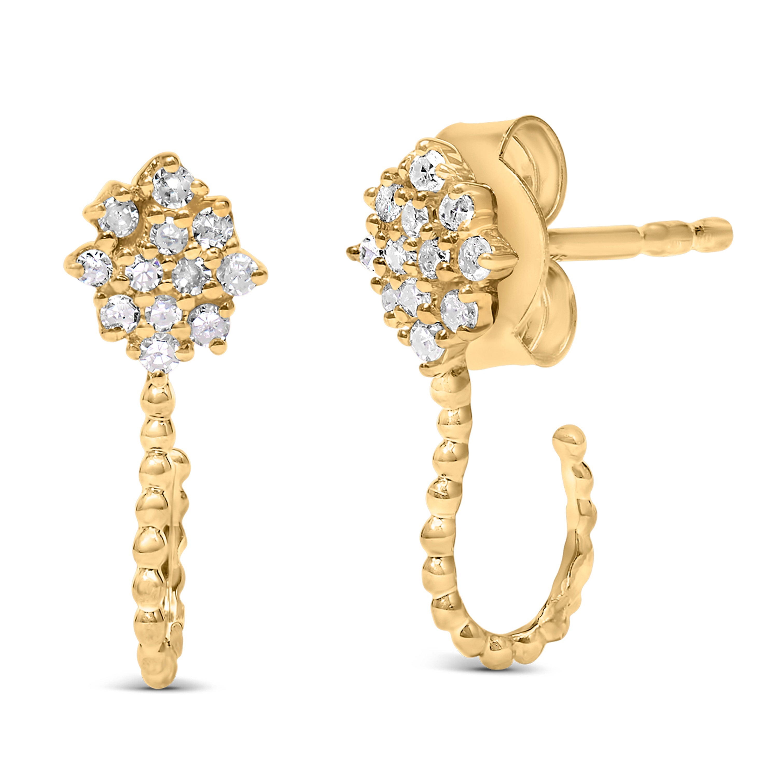 14K Yellow Gold Plated .925 Sterling Silver 1/10 Cttw Diamond Floral Cluster and Beaded Hoop Stud Earrings H-I Color, I1-I2 Clarity on sale at MyriadMart
