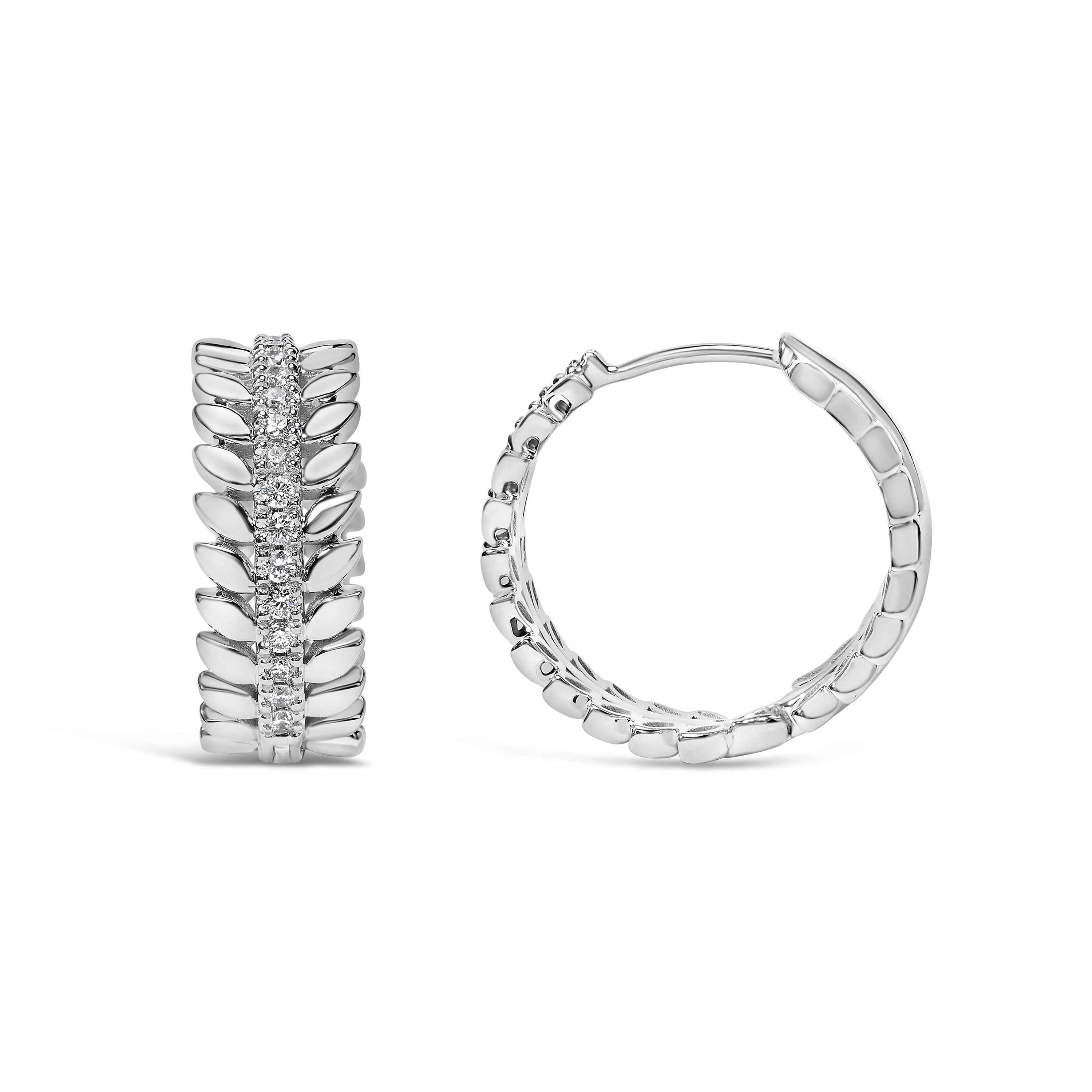 14K White Gold 1/4 Cttw Lab Grown Diamond Leafy Wreath Hoop Earrings F-G Color, VS1-VS2 Clarity on sale at MyriadMart