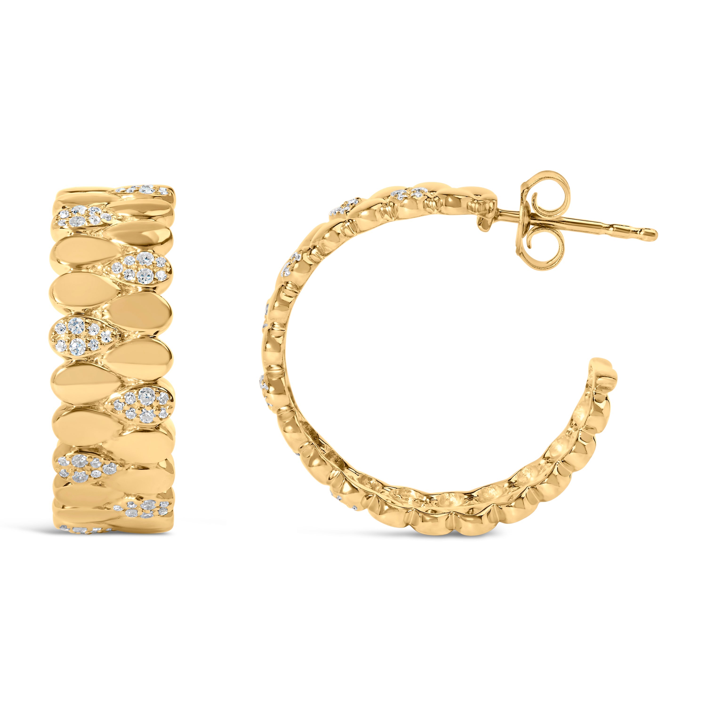 14K Yellow Gold Plated .925 Sterling Silver 3/8 Cttw Diamond Pave Pear Link J Hoop Earrings H-I Color, I1-I2 Clarity on sale at MyriadMart